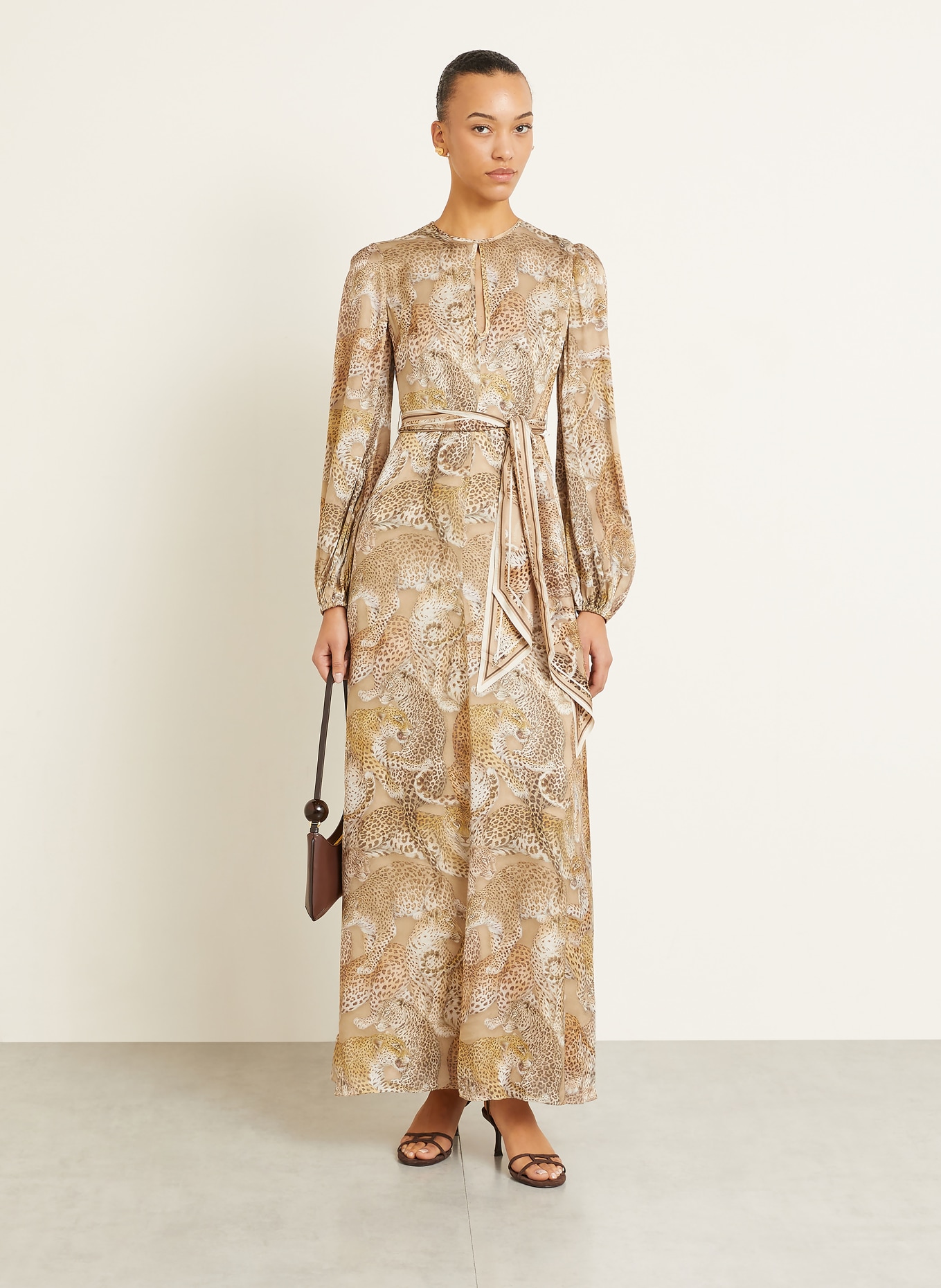 ZIMMERMANN Seidenkleid REBELLION: HELLBRAUN / BRAUN / HELLGRAU