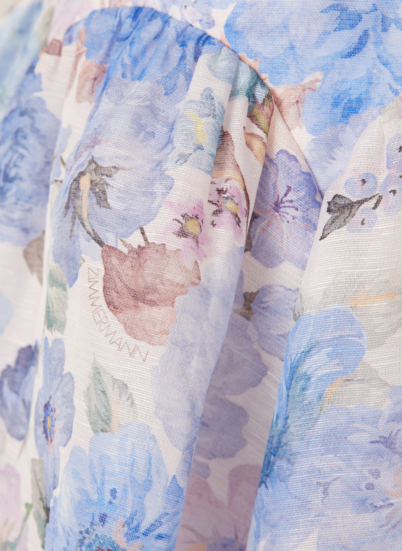 ZIMMERMANN Kleid REBELLION mit Leinen und Seide: HELLBLAU / ROSÉ / GRÜN