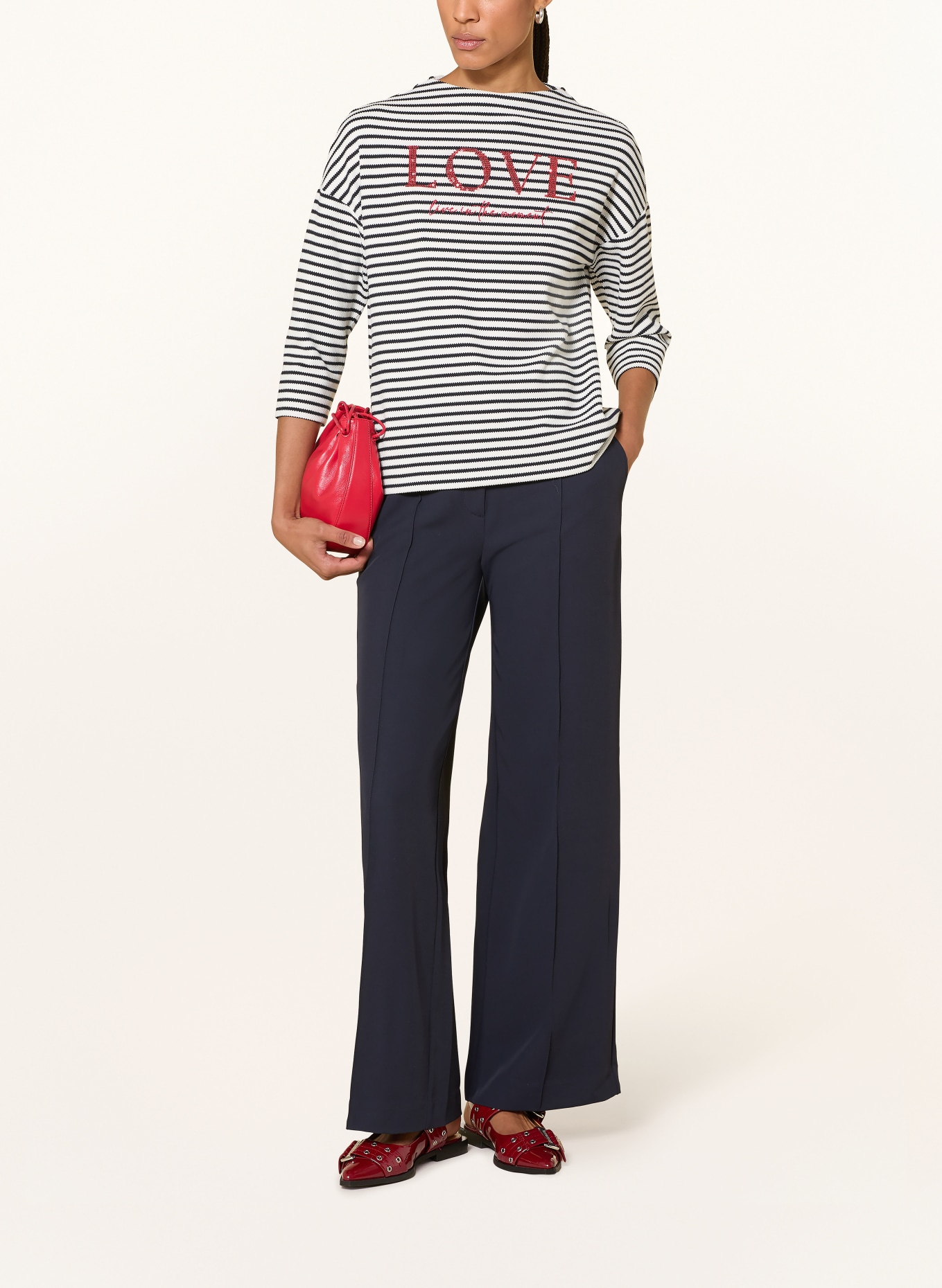 s.Oliver BLACK LABEL Shirt mit 3/4-Arm: WEISS / DUNKELBLAU