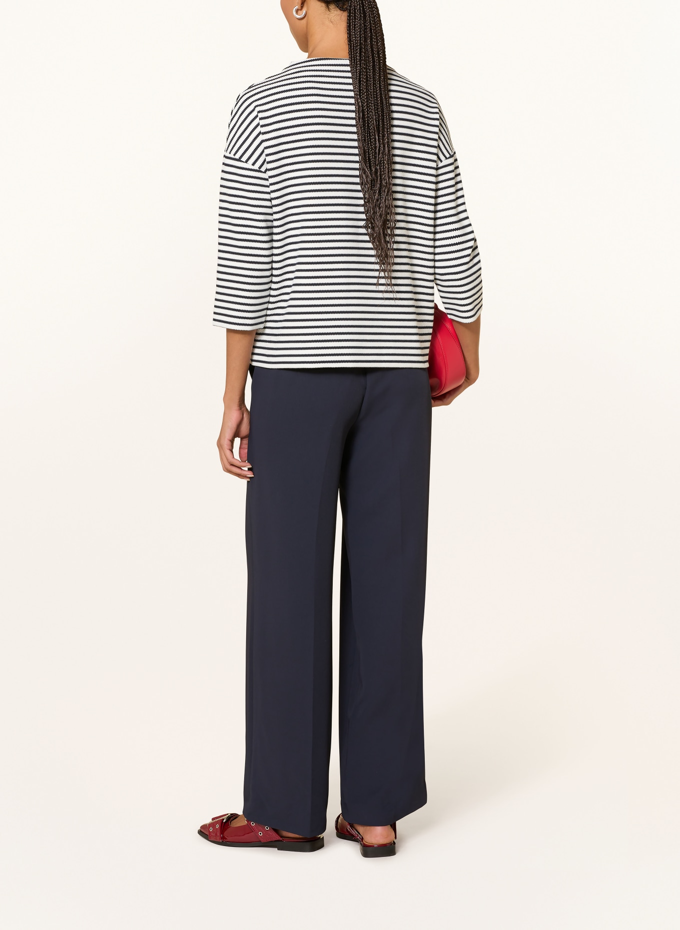 s.Oliver BLACK LABEL Shirt mit 3/4-Arm: WEISS / DUNKELBLAU