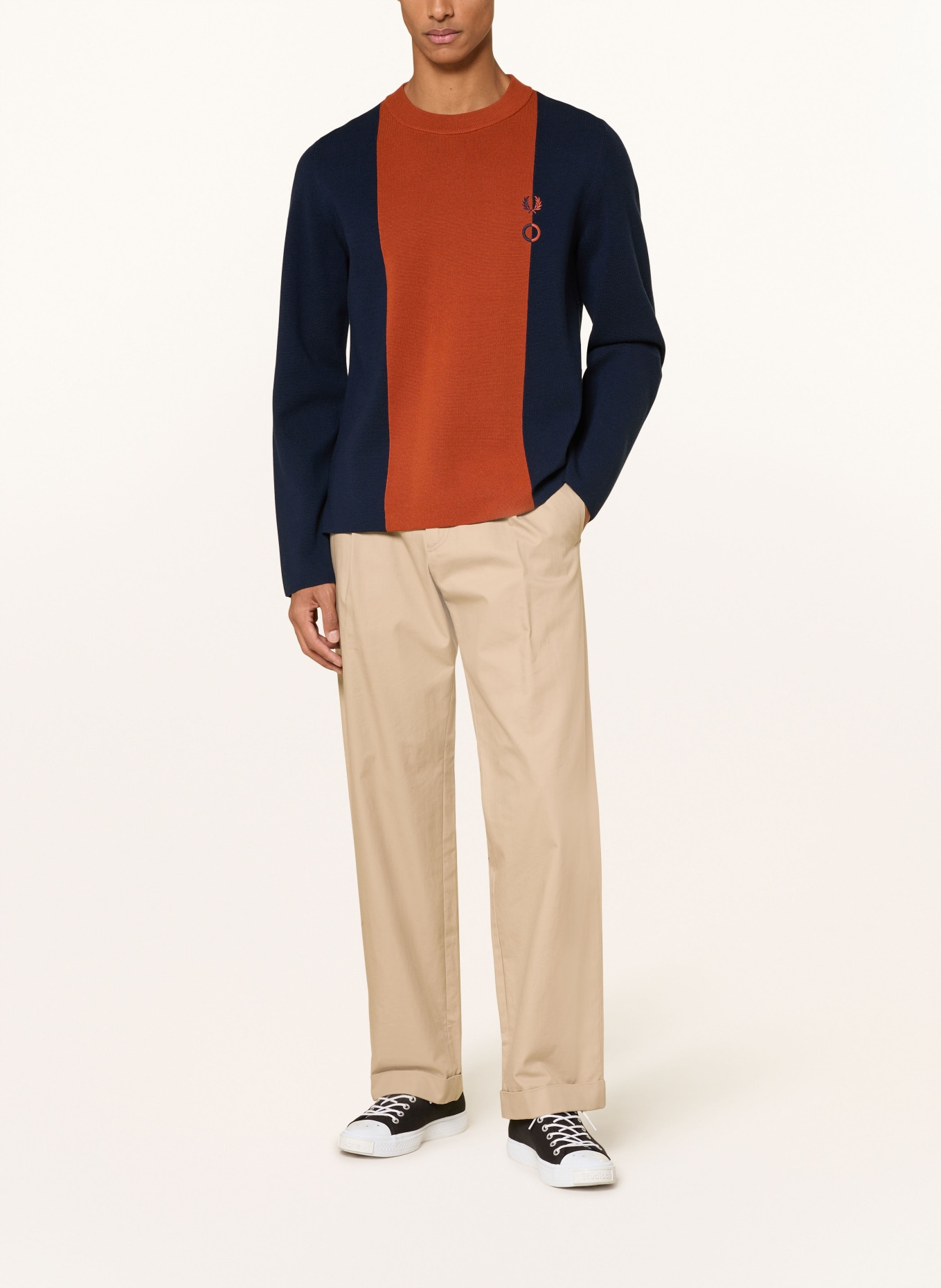 FRED PERRY Pullover: DUNKELBLAU / DUNKELORANGE