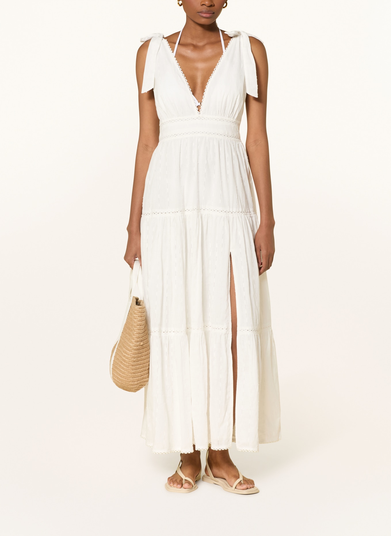 Poupette St Barth Strandkleid PERLA mit Spitze: WEISS