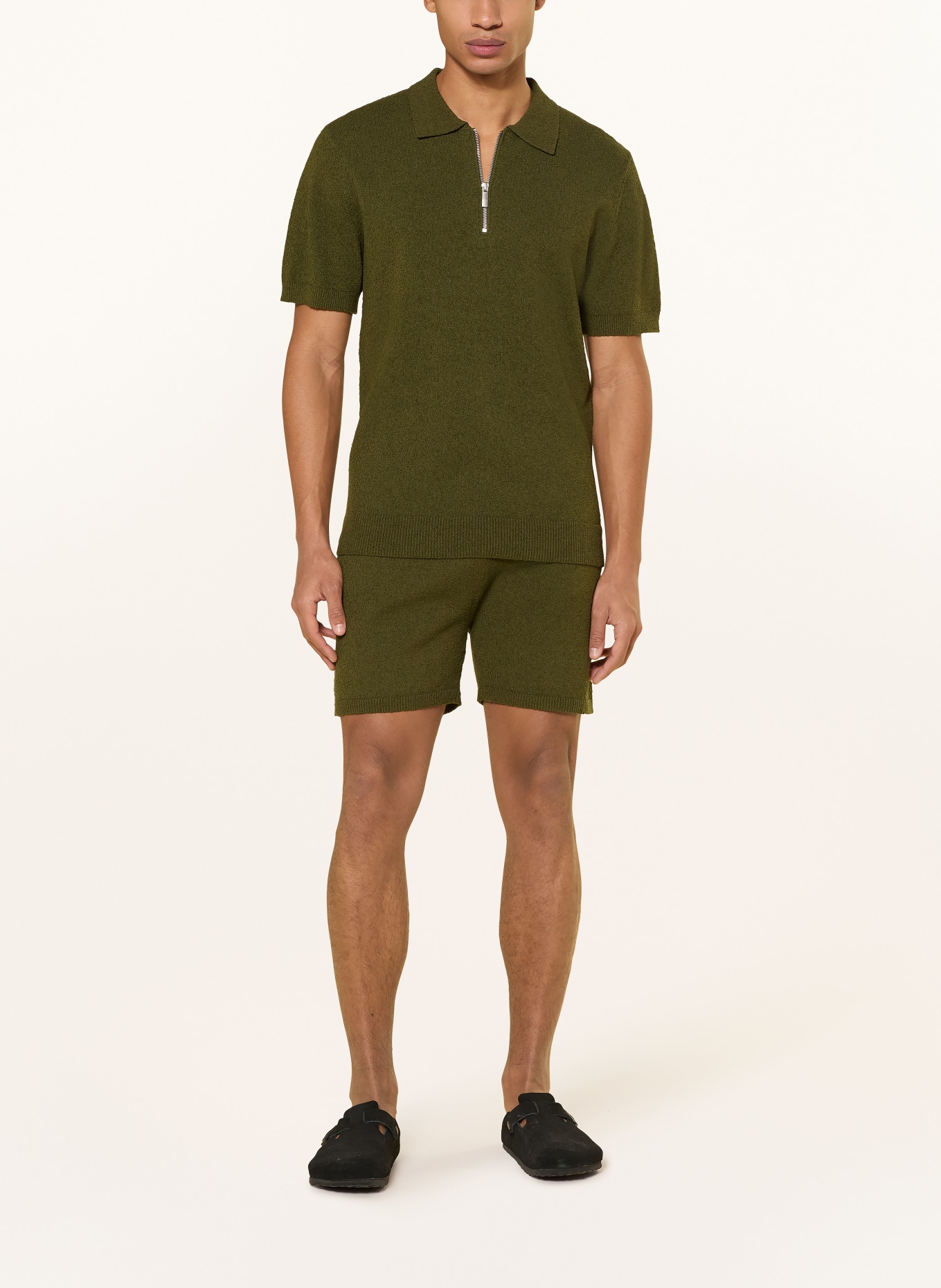 PAUL Strick-Poloshirt aus Bouclé: OLIV