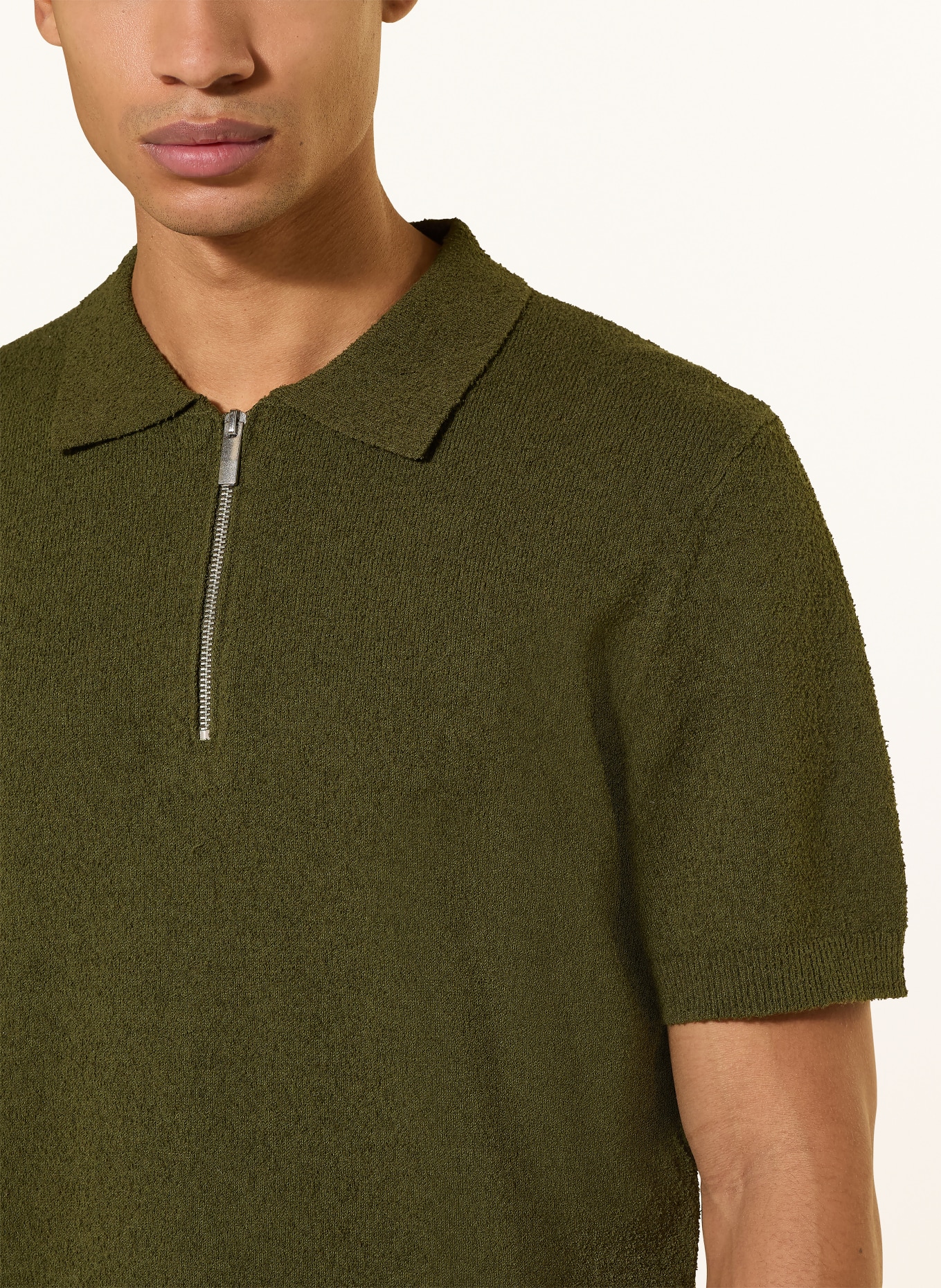 PAUL Strick-Poloshirt aus Bouclé: OLIV