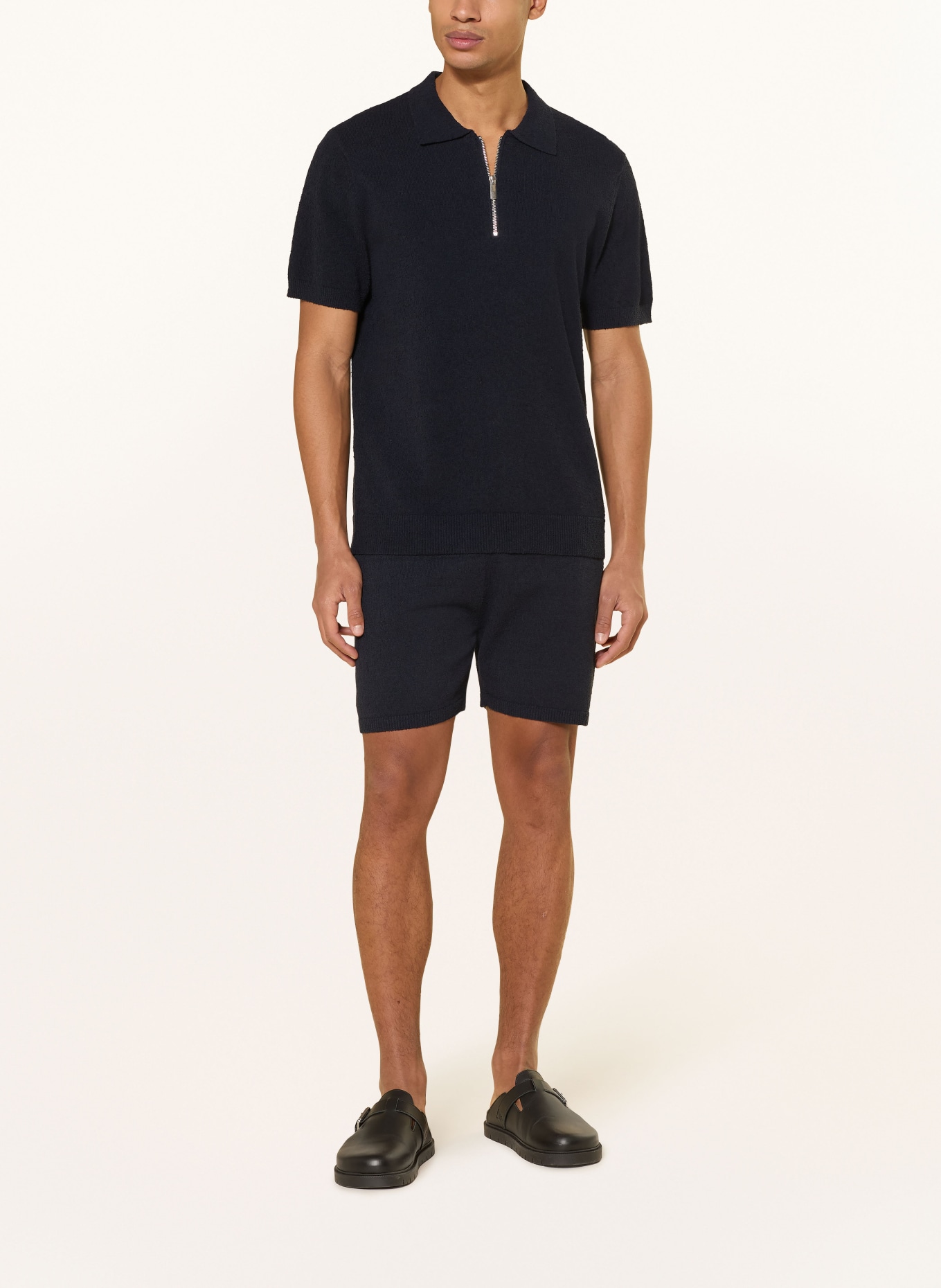 PAUL Strick-Poloshirt aus Bouclé: DUNKELBLAU