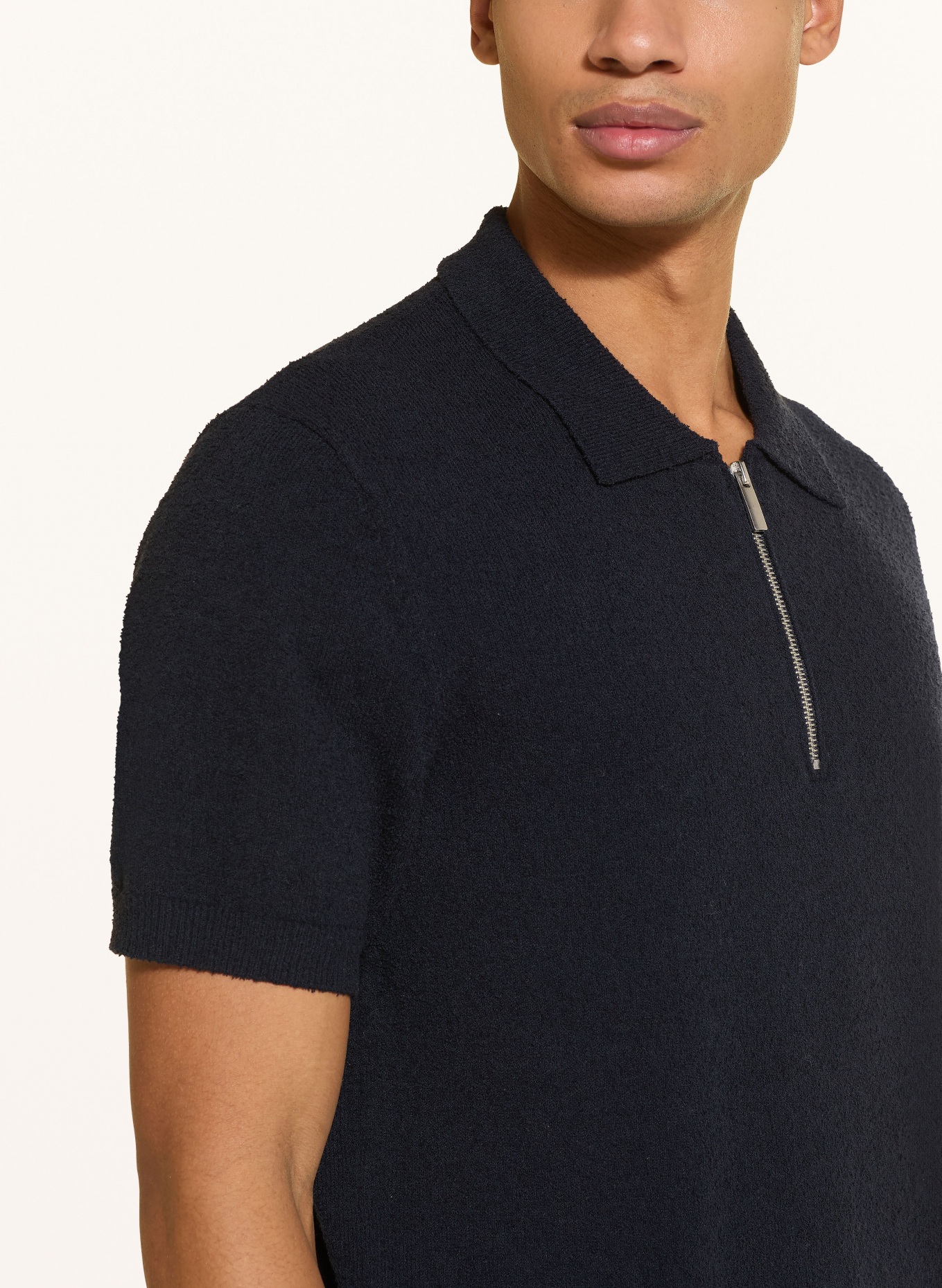 PAUL Strick-Poloshirt aus Bouclé: DUNKELBLAU