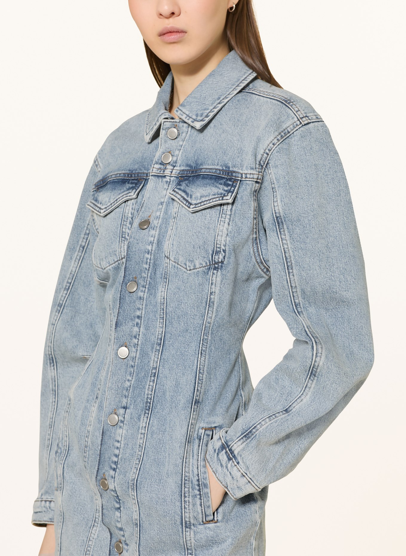 GOOD AMERICAN Jeanskleid BARREL LONG SLEEVE: HELLBLAU