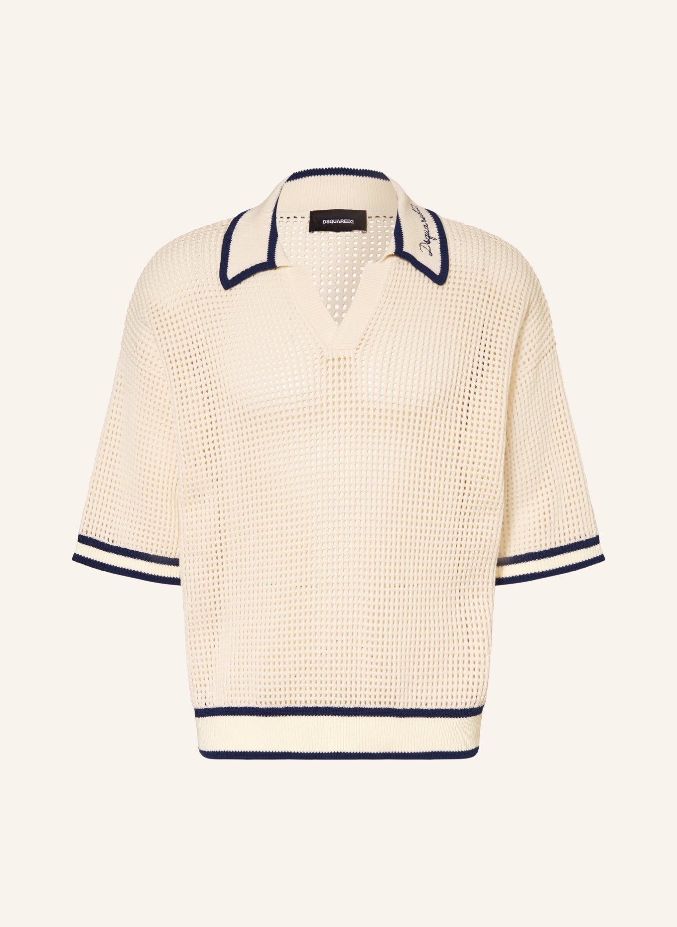 DSQUARED2 Strick-Poloshirt: CREME / DUNKELBLAU