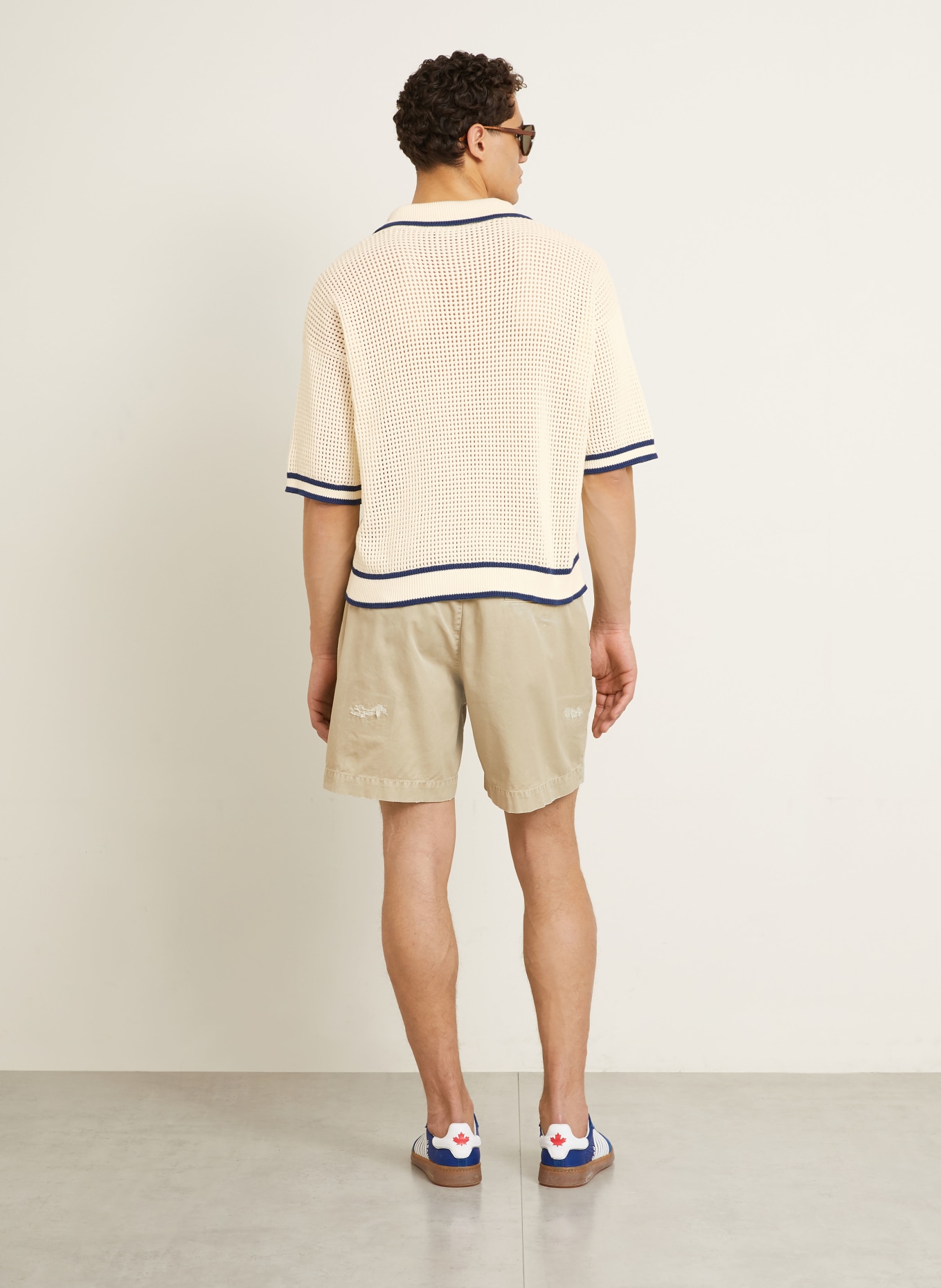 DSQUARED2 Strick-Poloshirt: CREME / DUNKELBLAU