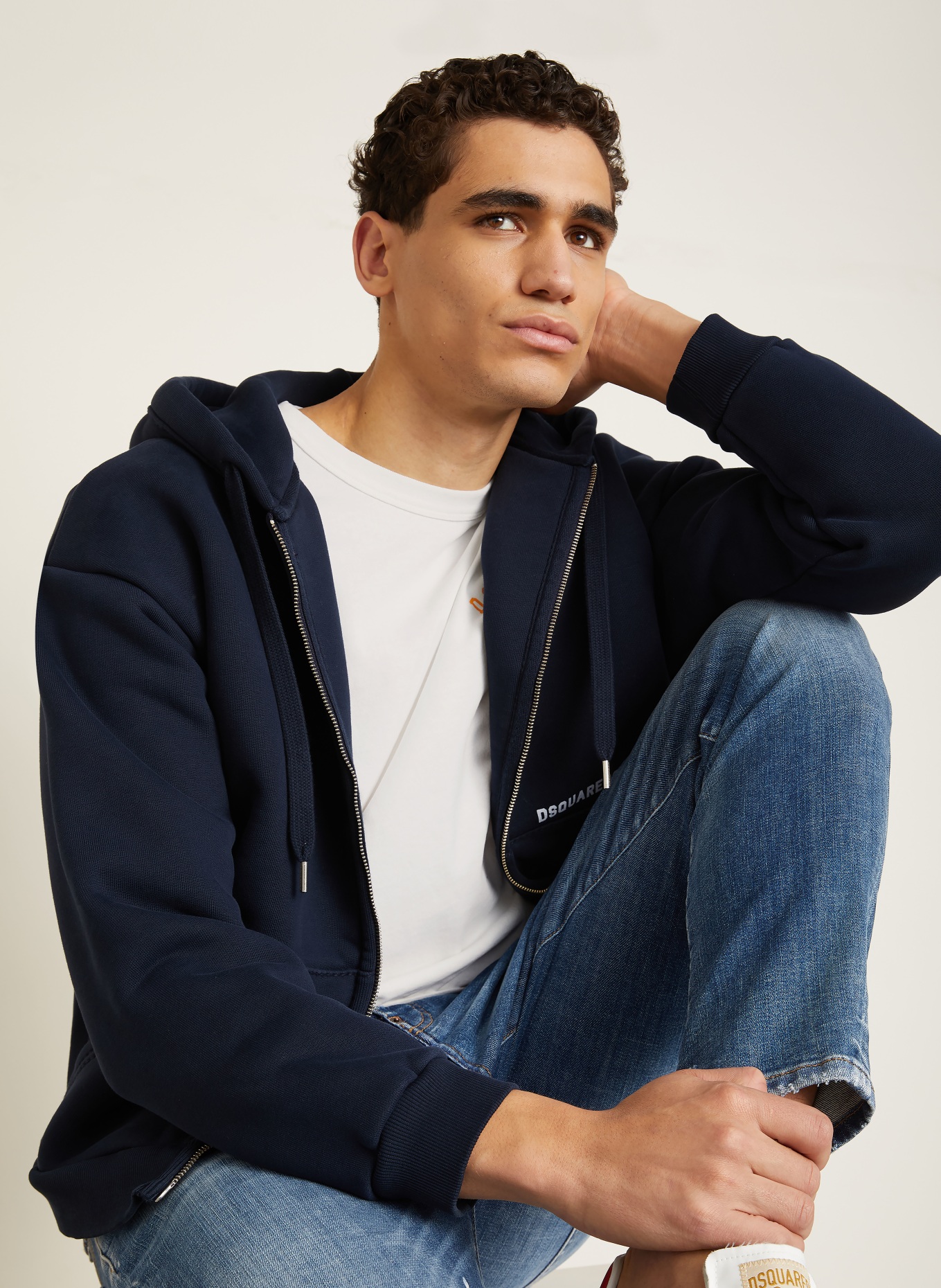 DSQUARED2 sweat jacket: DARK BLUE / WHITE