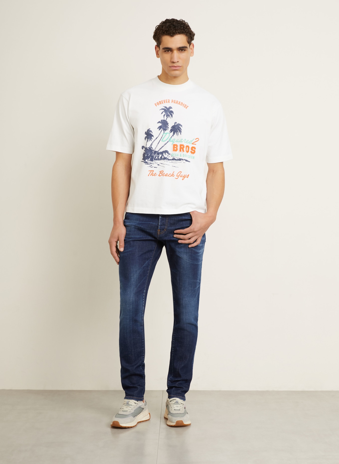 DSQUARED2 T-shirt: WHITE / ORANGE / DARK BLUE