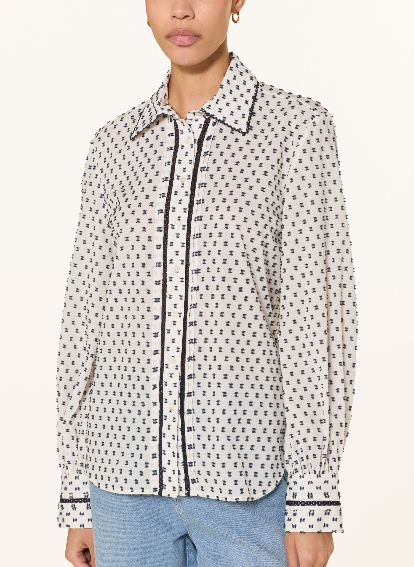 van Laack Bluzka koszulowa VL-CELLINE-PB: BIAŁY / GRANATOWY