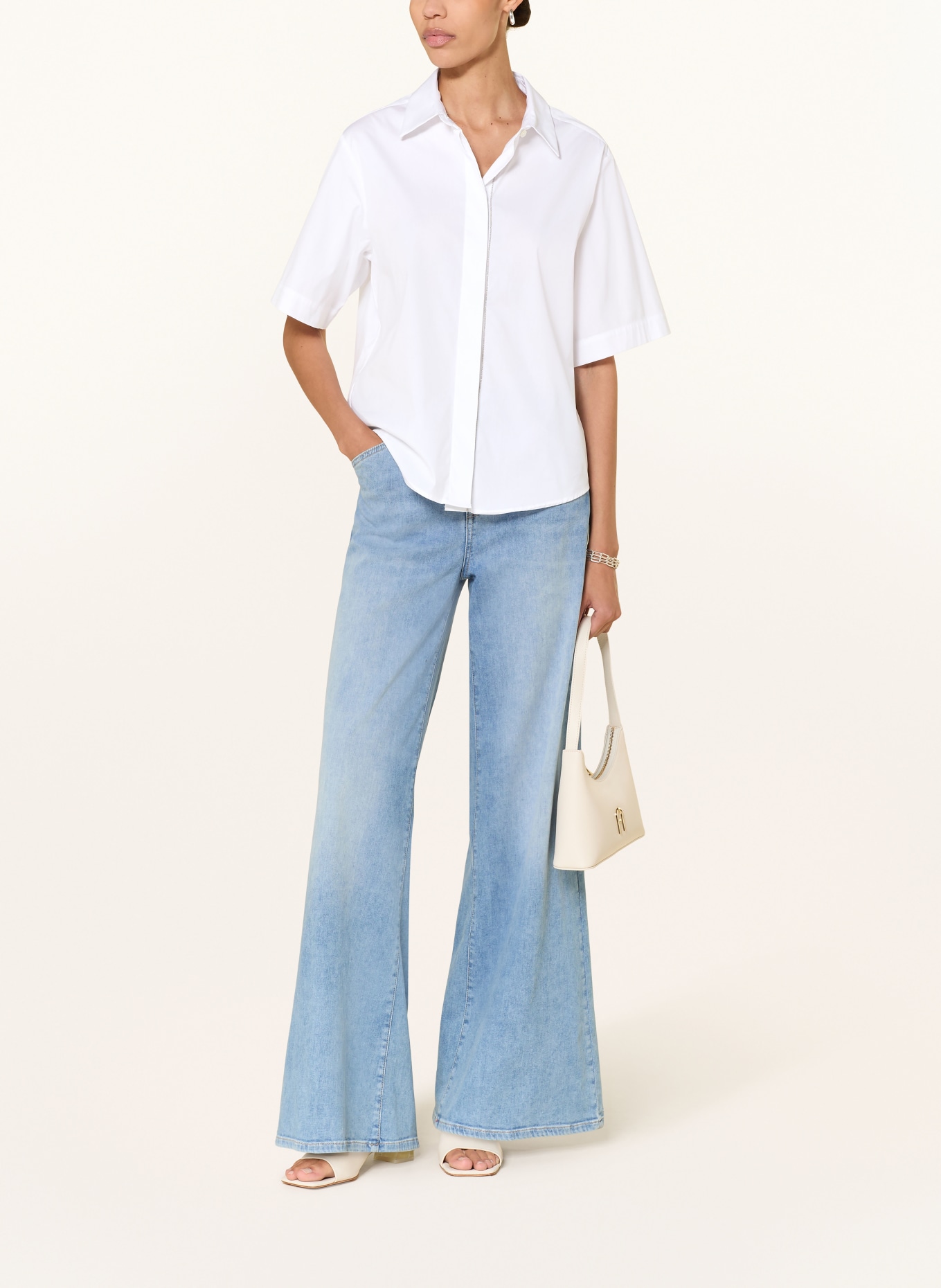 van Laack Hemdbluse VL-AZIKA-PB mit Schmuckperlen: WEISS / SILBER