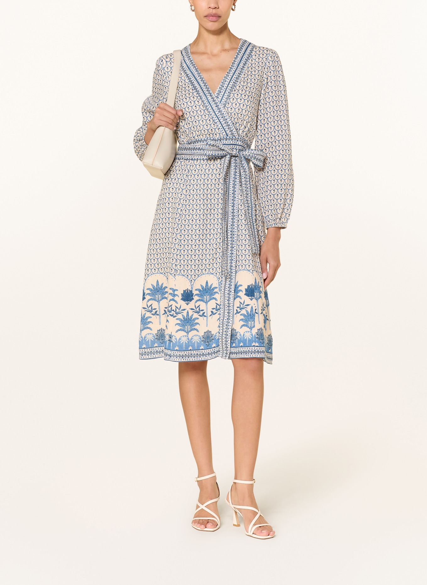 van Laack Lněné šaty VL-KENISHA-PX2 s překříženým výstřihem: BÍLÁ / TMAVĚ MODRÁ / MODRÁ