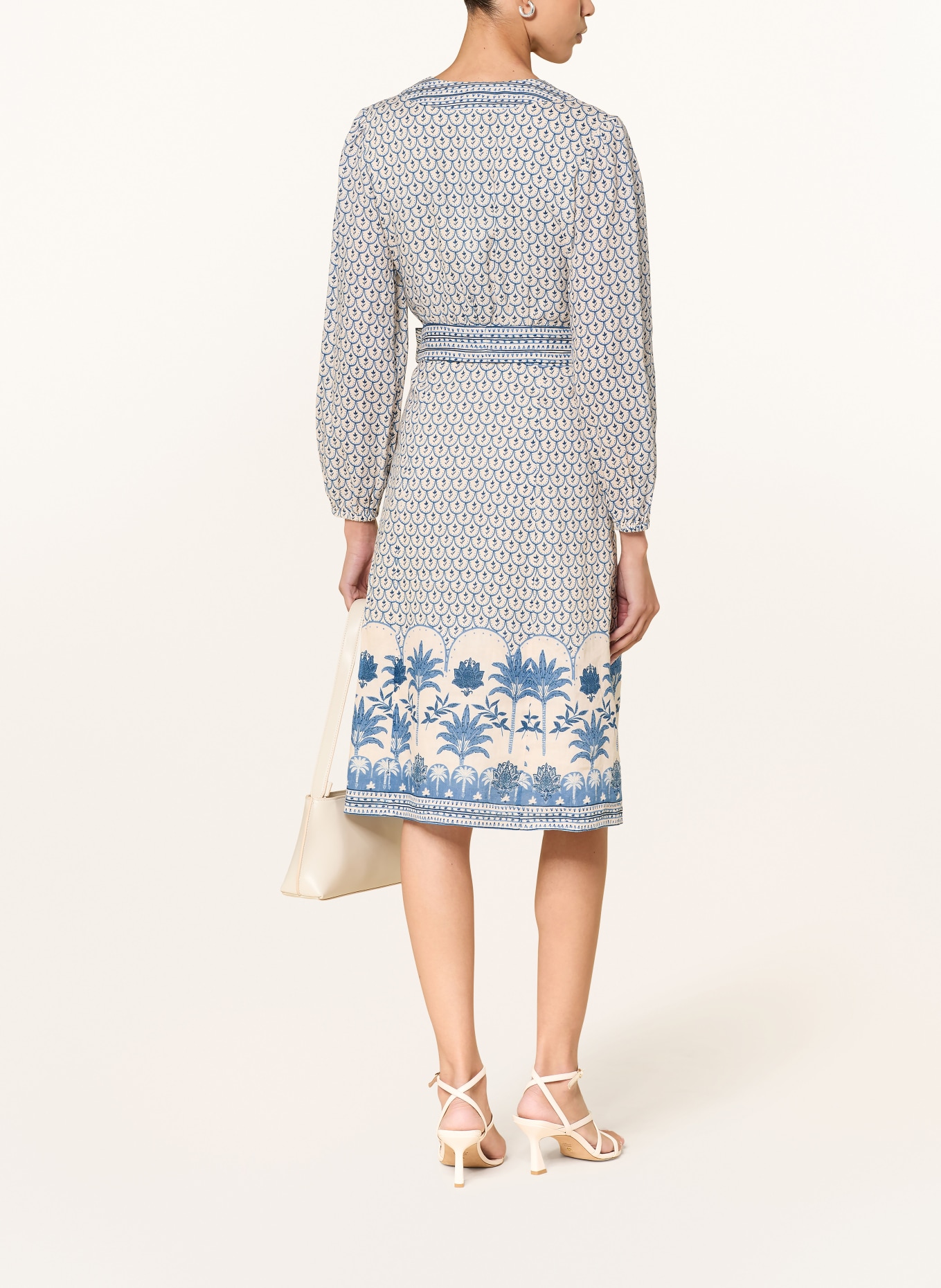 van Laack Lněné šaty VL-KENISHA-PX2 s překříženým výstřihem: BÍLÁ / TMAVĚ MODRÁ / MODRÁ