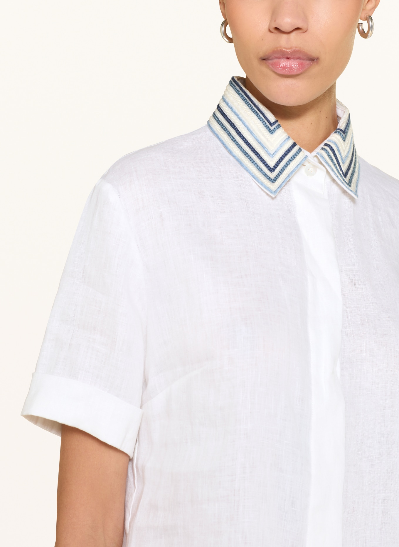 van Laack Bluzka koszulowa VL-AMISE-E z lnu: BIAŁY / JASNONIEBIESKI / GRANATOWY