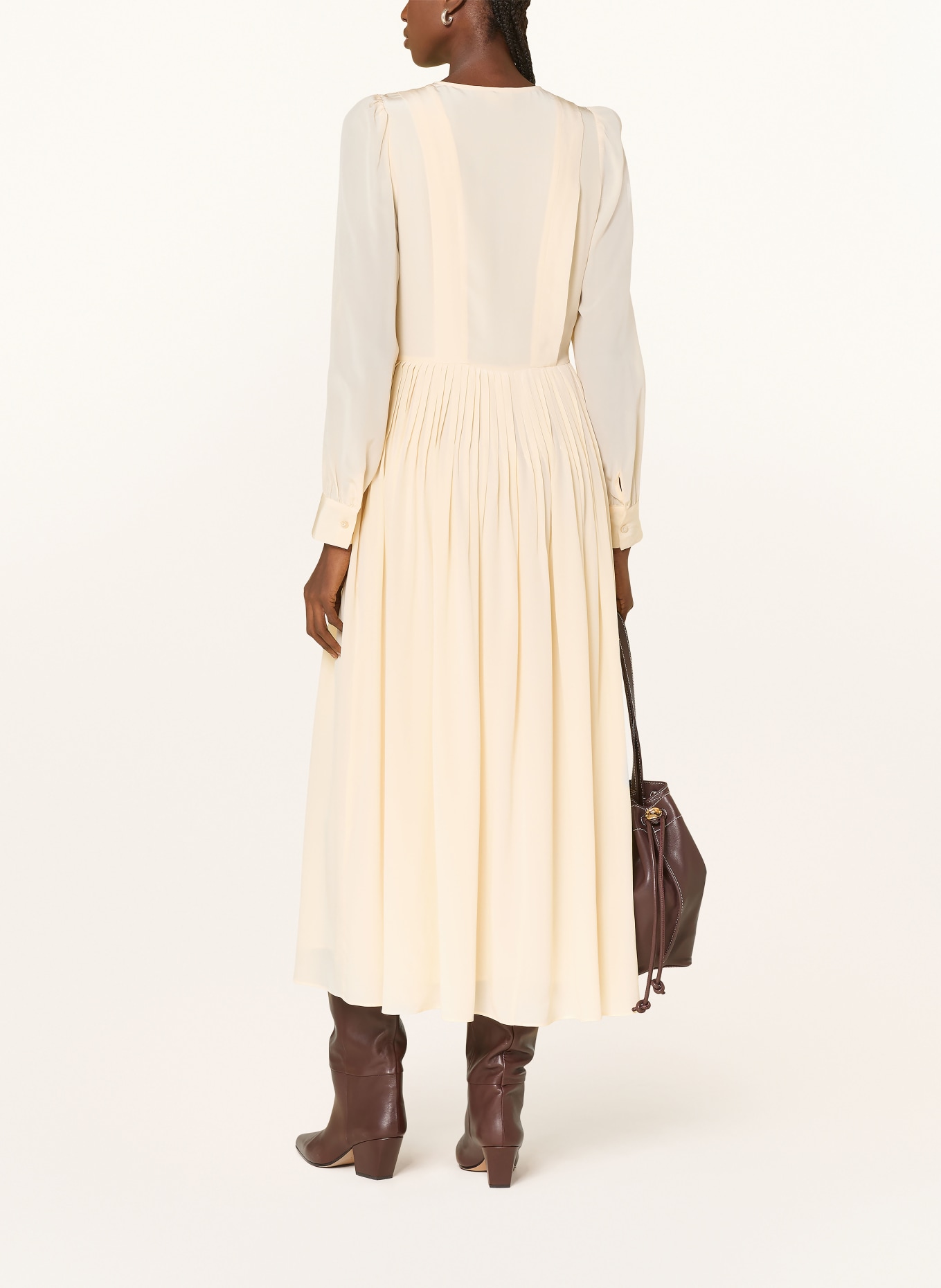 ULLA JOHNSON Seidenkleid VERIA mit Plissees: CREME