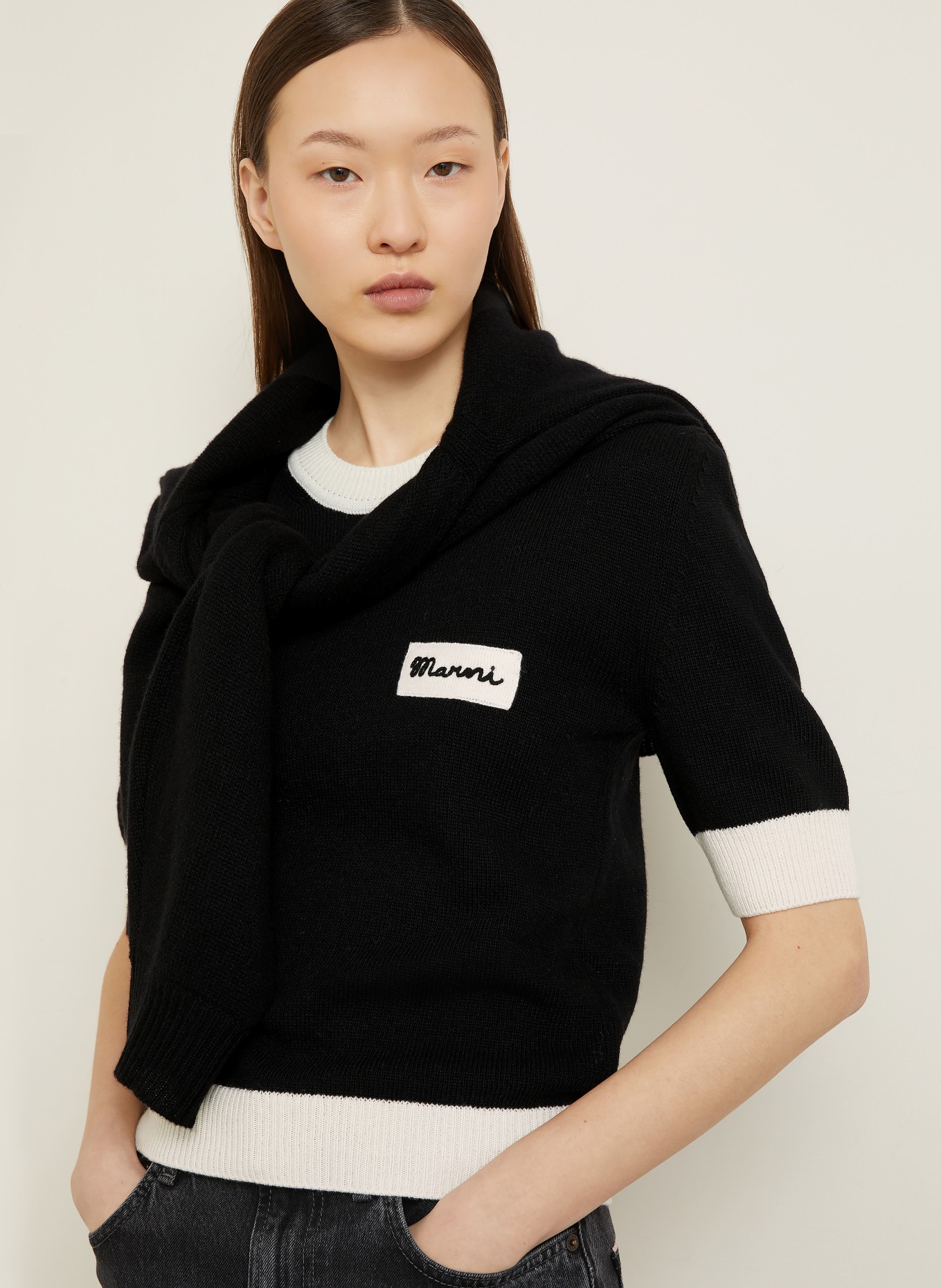 MARNI Strickshirt: SCHWARZ / CREME