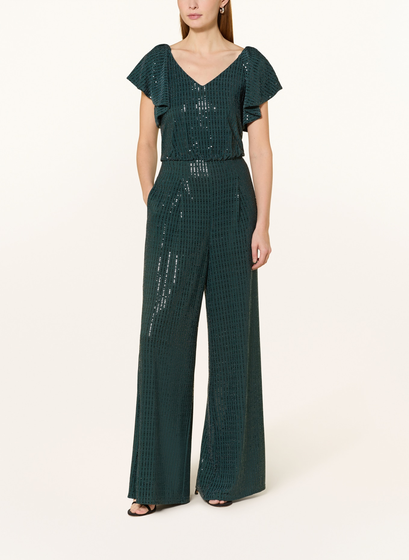 Vera Mont Jumpsuit mit Volants und Pailletten: DUNKELGRÜN