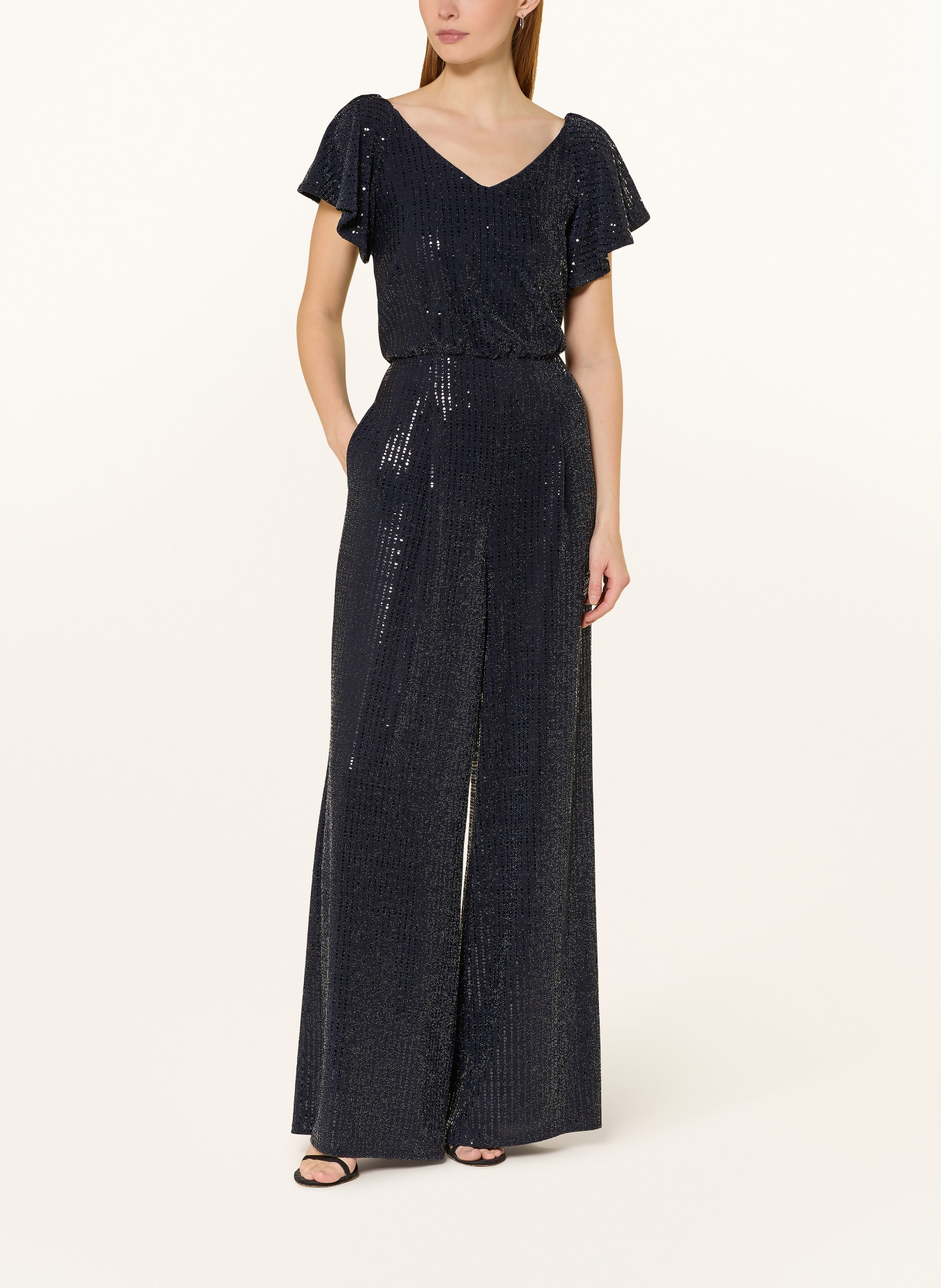 Vera Mont Jumpsuit mit Volants und Pailletten: DUNKELBLAU