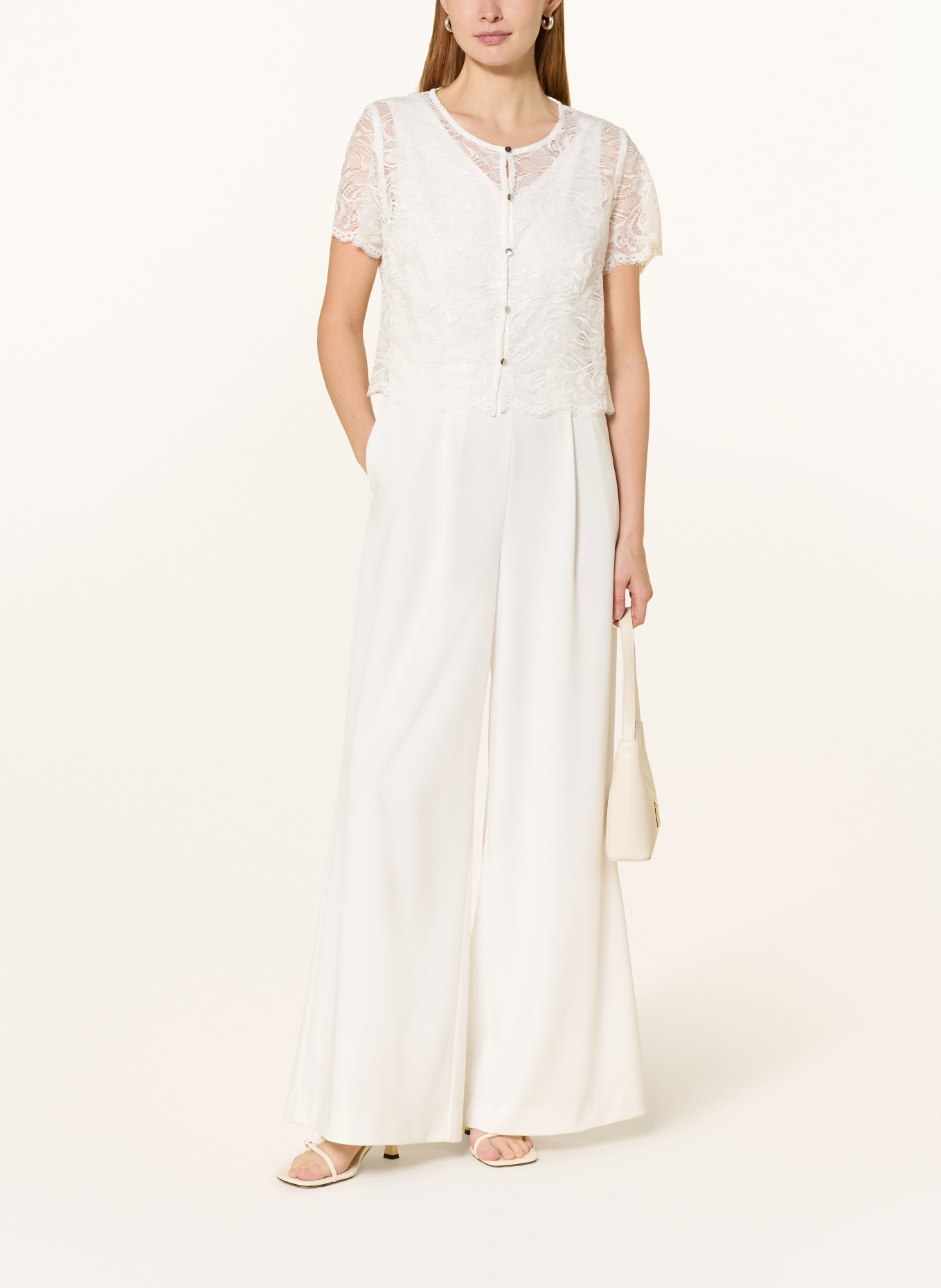 Vera Mont Set: Jumpsuit and lace jacket with sequins: WHITE