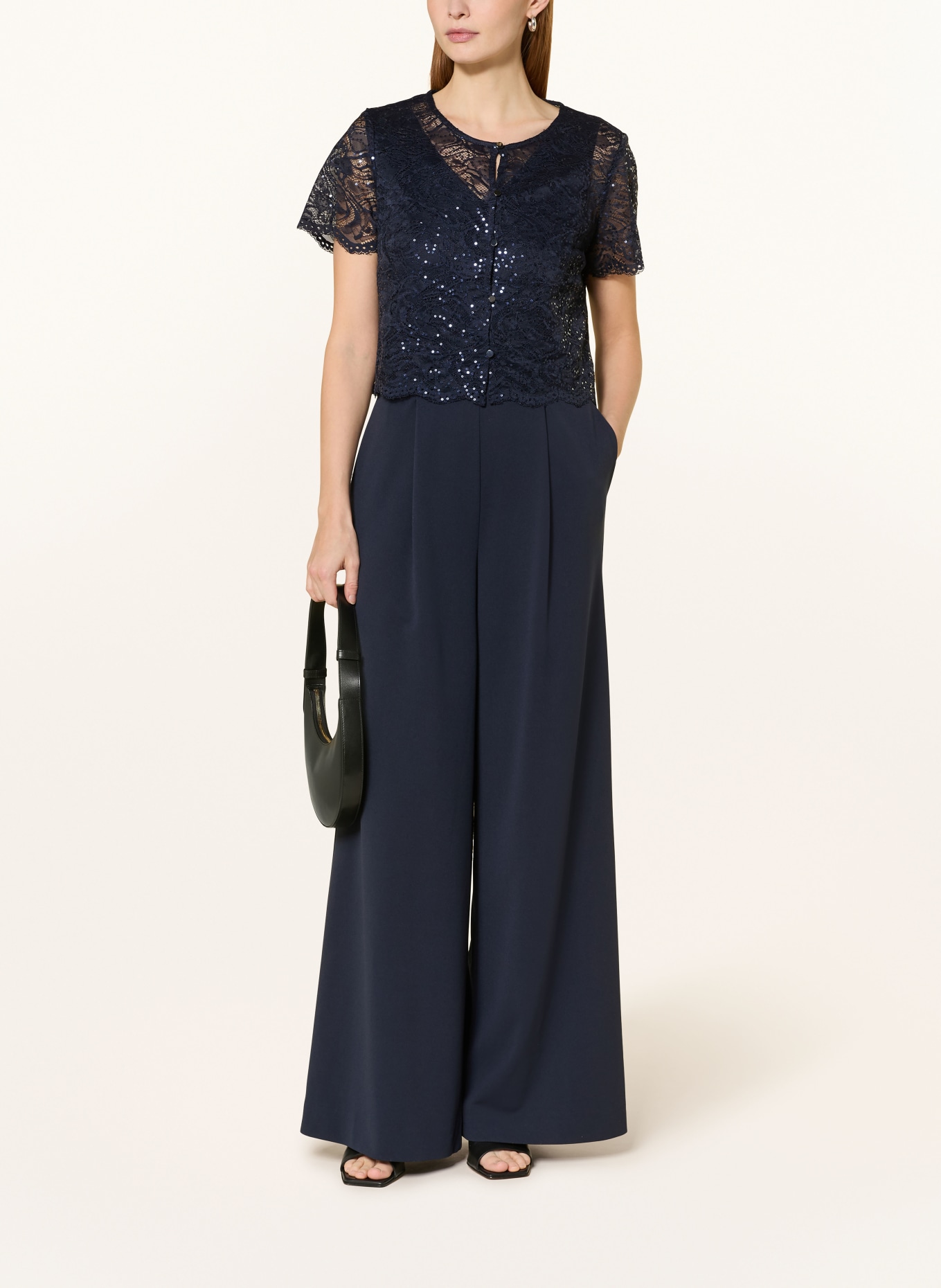 Vera Mont Sada: kombinéza a krajková bunda s flitry: TMAVĚ MODRÁ