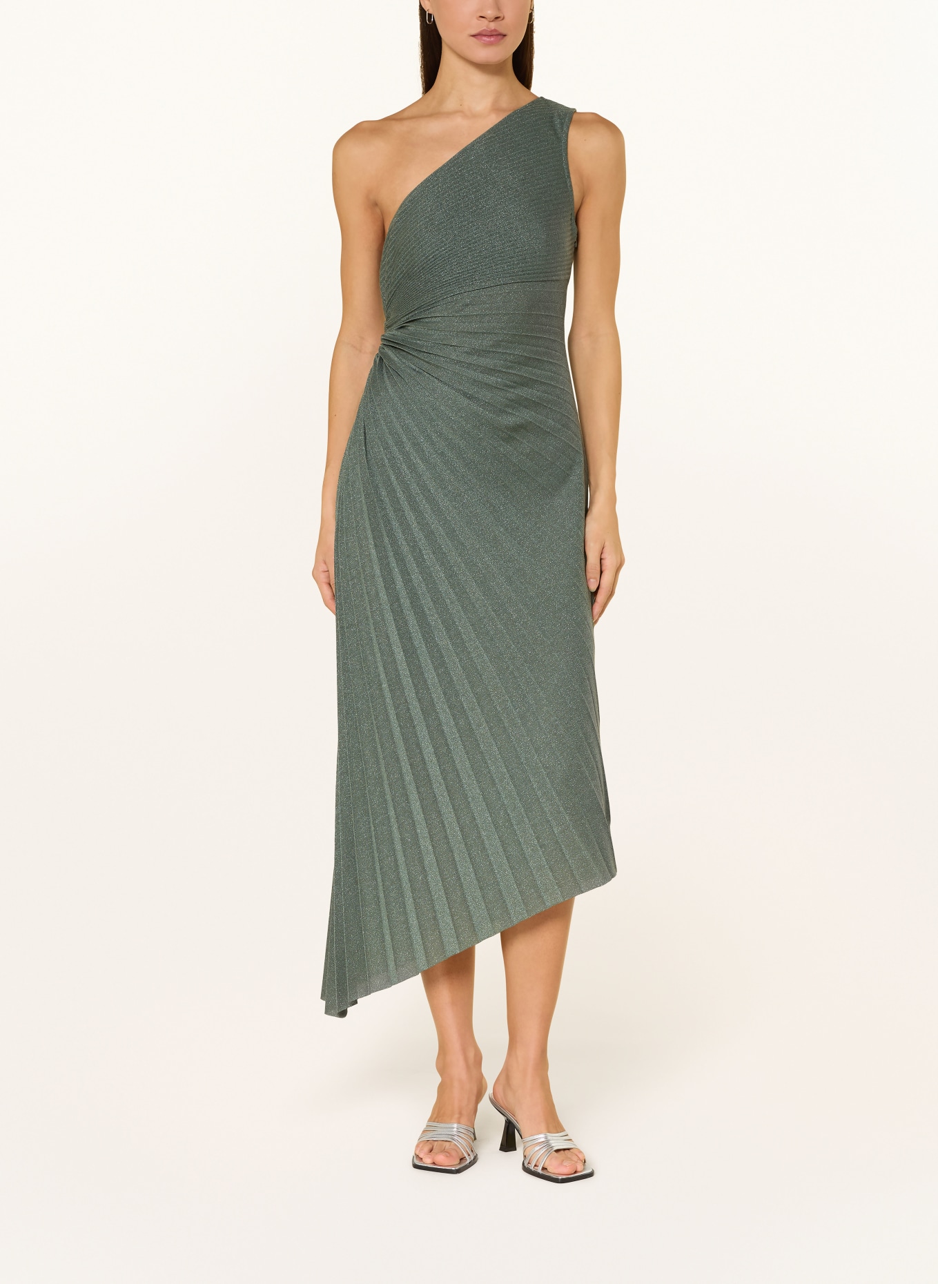 V by Vera Mont Koktejlové šaty s plisováním a třpytivou nití: SVĚTLE ZELENÁ