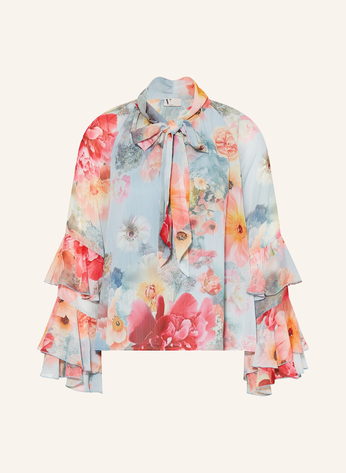 V by Vera Mont Bow tie blouse with flounces: LIGHT BLUE / PINK / PINK