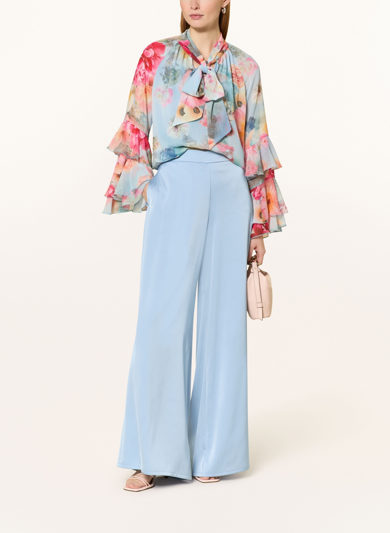 V by Vera Mont Bow tie blouse with flounces: LIGHT BLUE / PINK / PINK