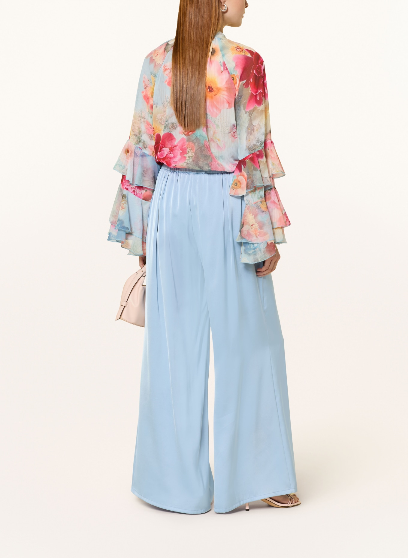 V by Vera Mont Bow tie blouse with flounces: LIGHT BLUE / PINK / PINK