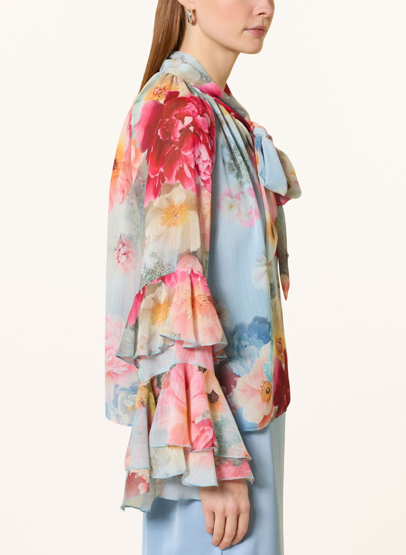 V by Vera Mont Bow tie blouse with flounces: LIGHT BLUE / PINK / PINK