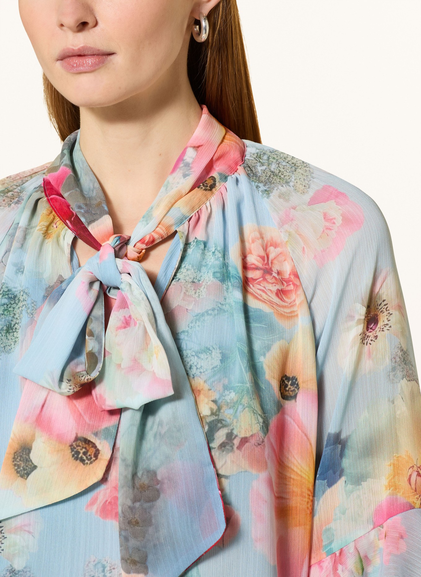 V by Vera Mont Bow tie blouse with flounces: LIGHT BLUE / PINK / PINK