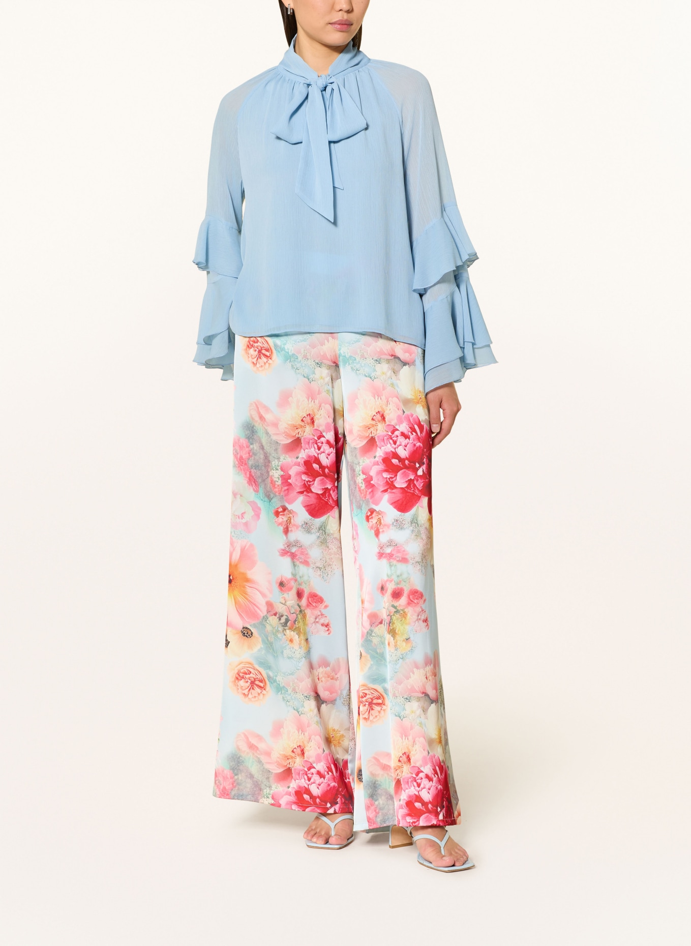 V by Vera Mont Marlenehose aus Satin: HELLBLAU / ROT / GELB