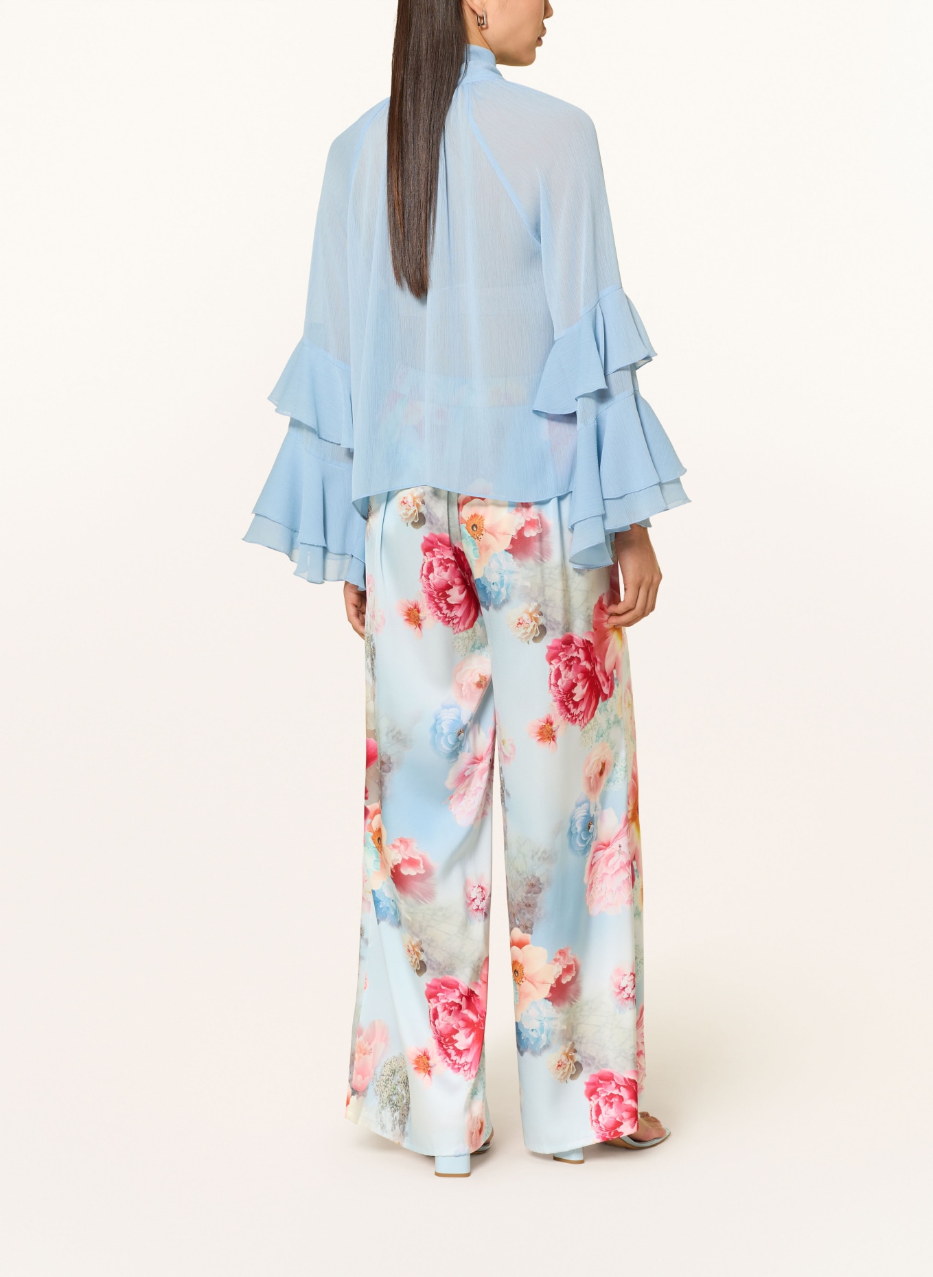 V by Vera Mont Marlenehose aus Satin: HELLBLAU / ROT / GELB