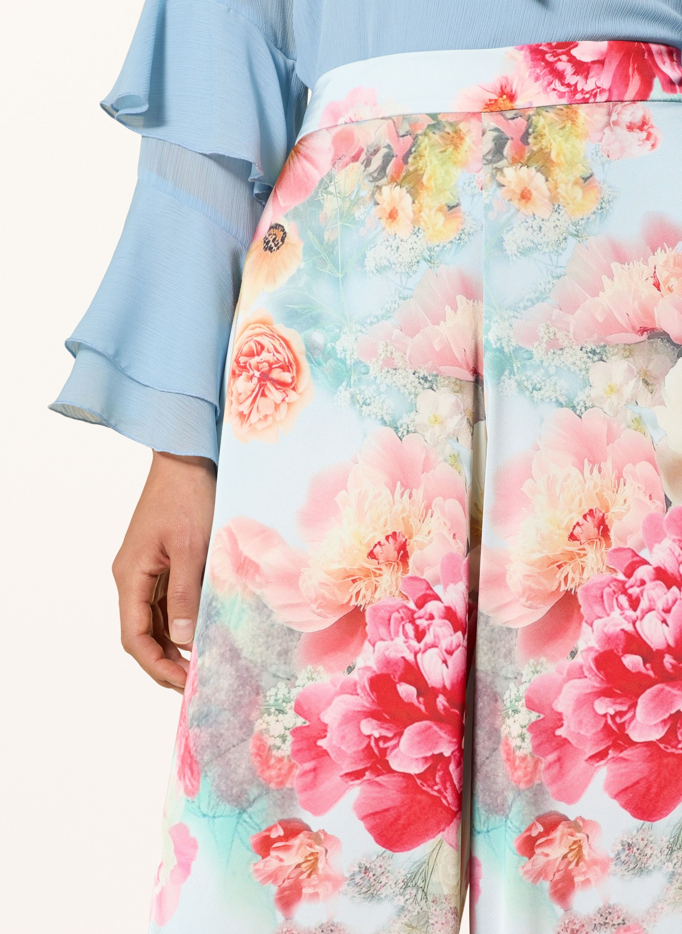 V by Vera Mont Marlenehose aus Satin: HELLBLAU / ROT / GELB