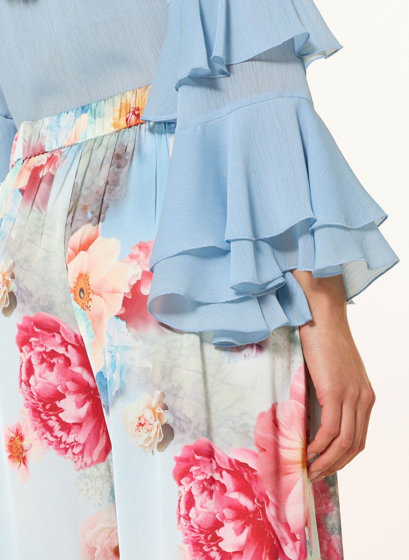 V by Vera Mont Marlenehose aus Satin: HELLBLAU / ROT / GELB