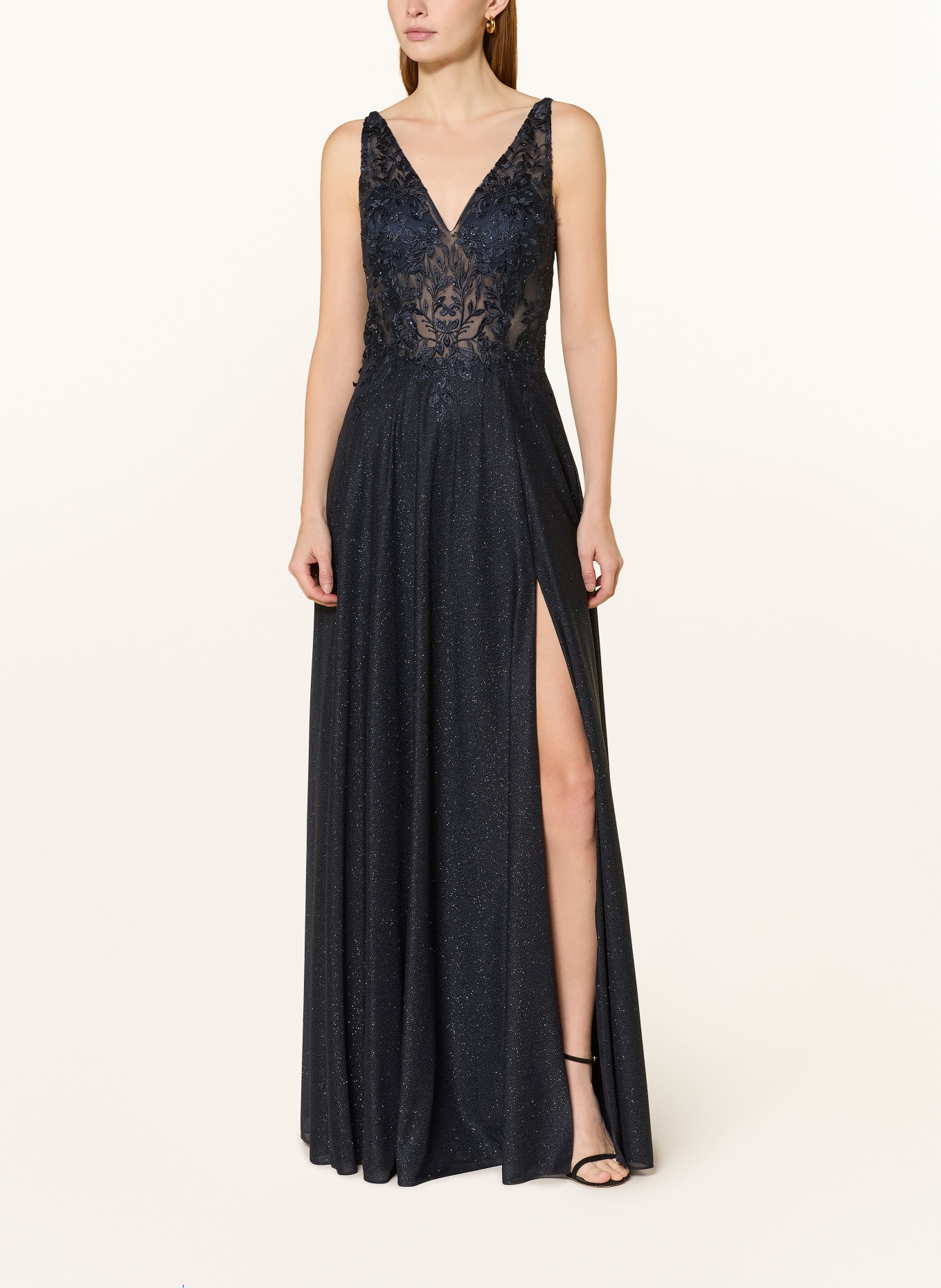 VM Vera Mont Avondjurk met glittergaren en kant: DONKERBLAUW