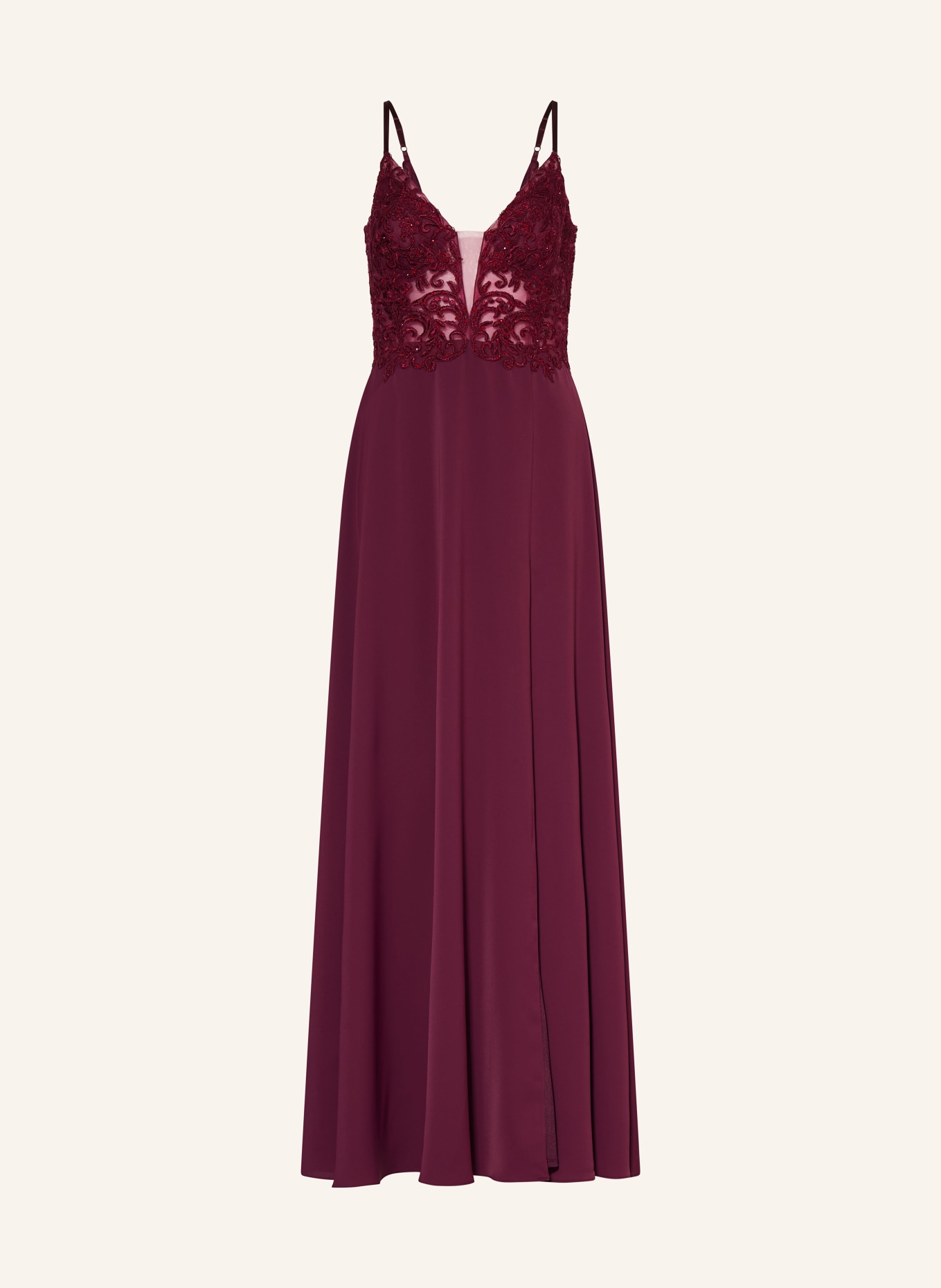 VM Vera Mont Abendkleid mit Spitze und Schmucksteinen: DUNKELROT