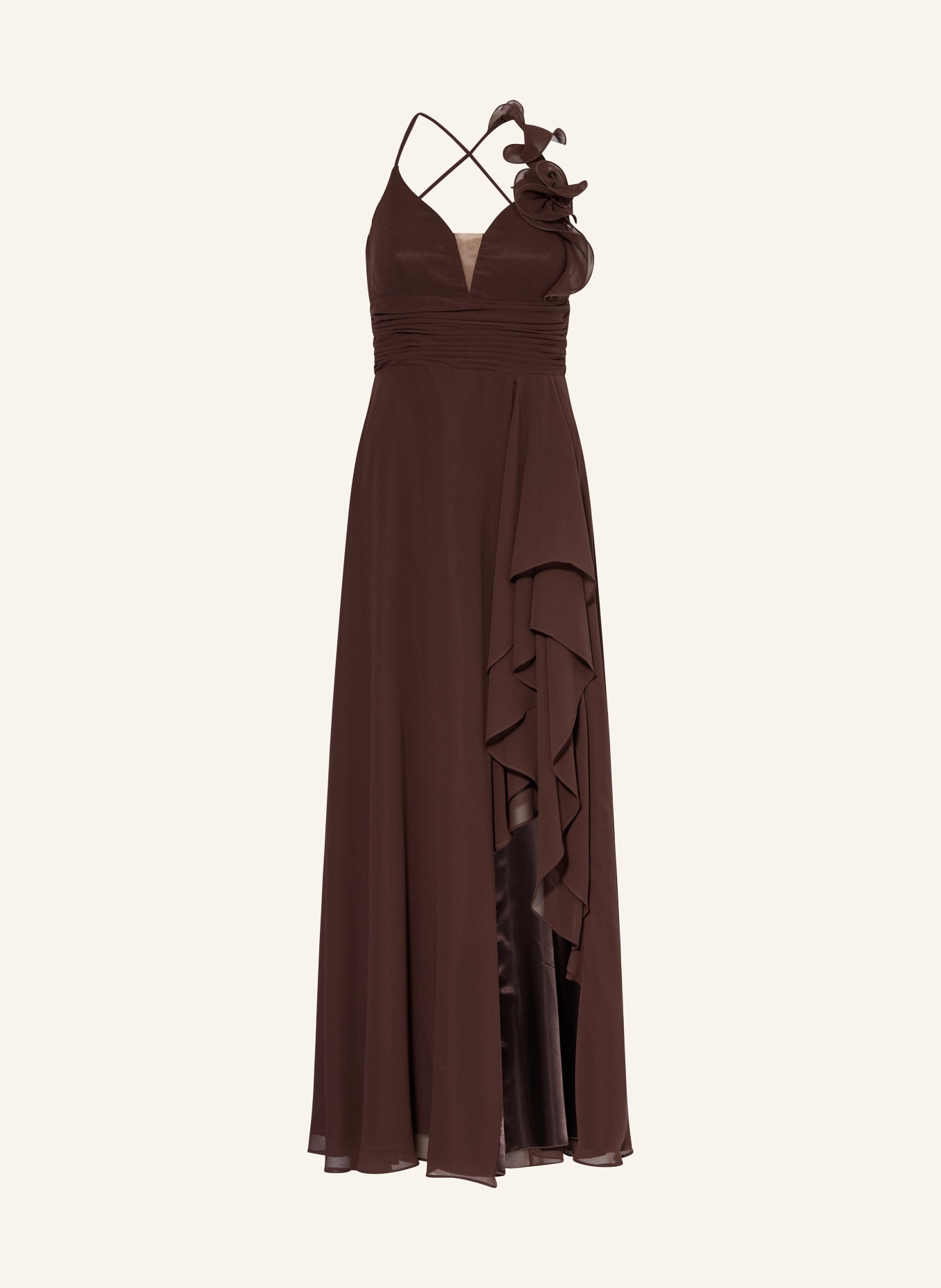 VM Vera Mont Evening gown with flounces: BROWN