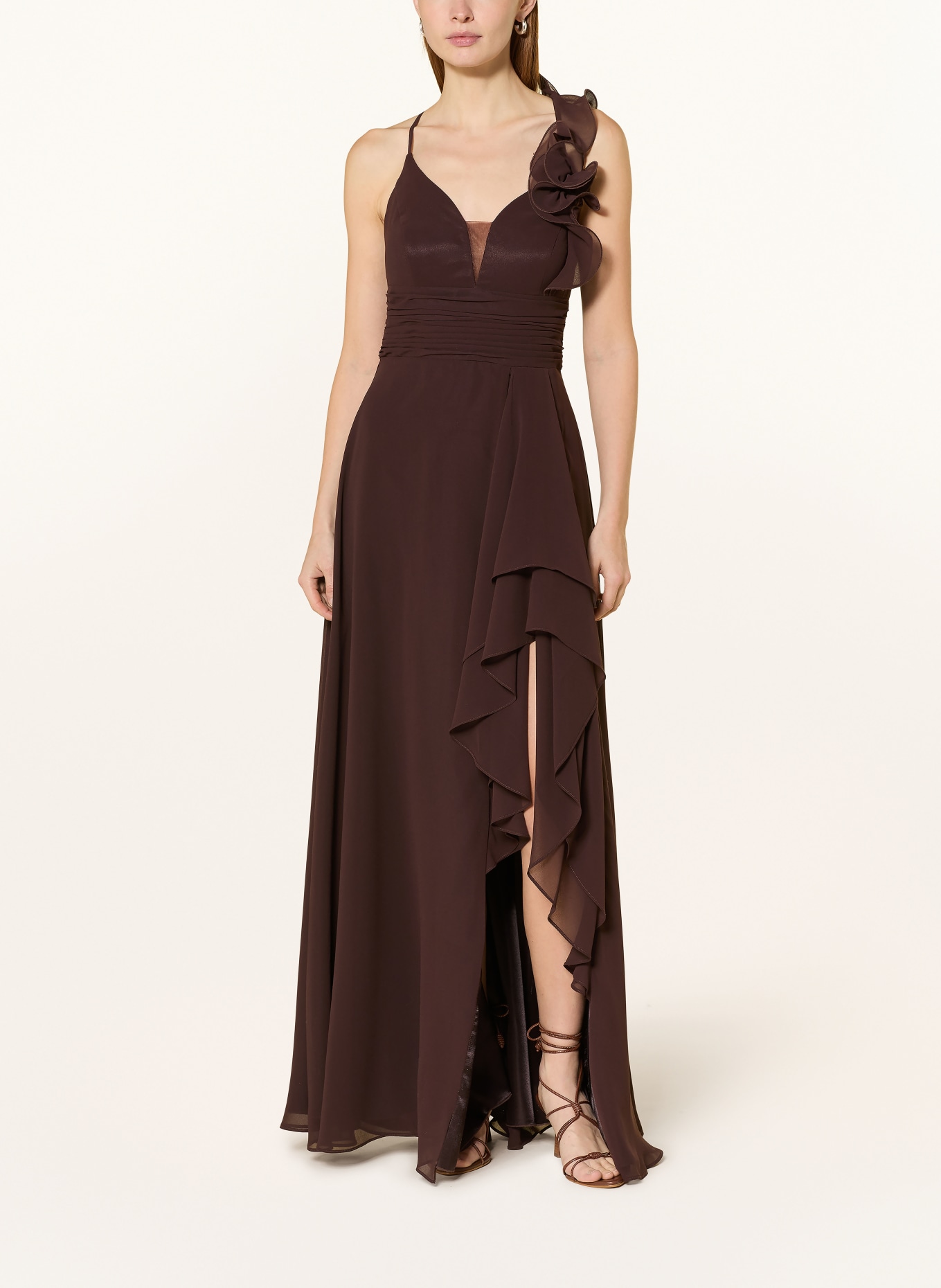 VM Vera Mont Evening gown with flounces: BROWN