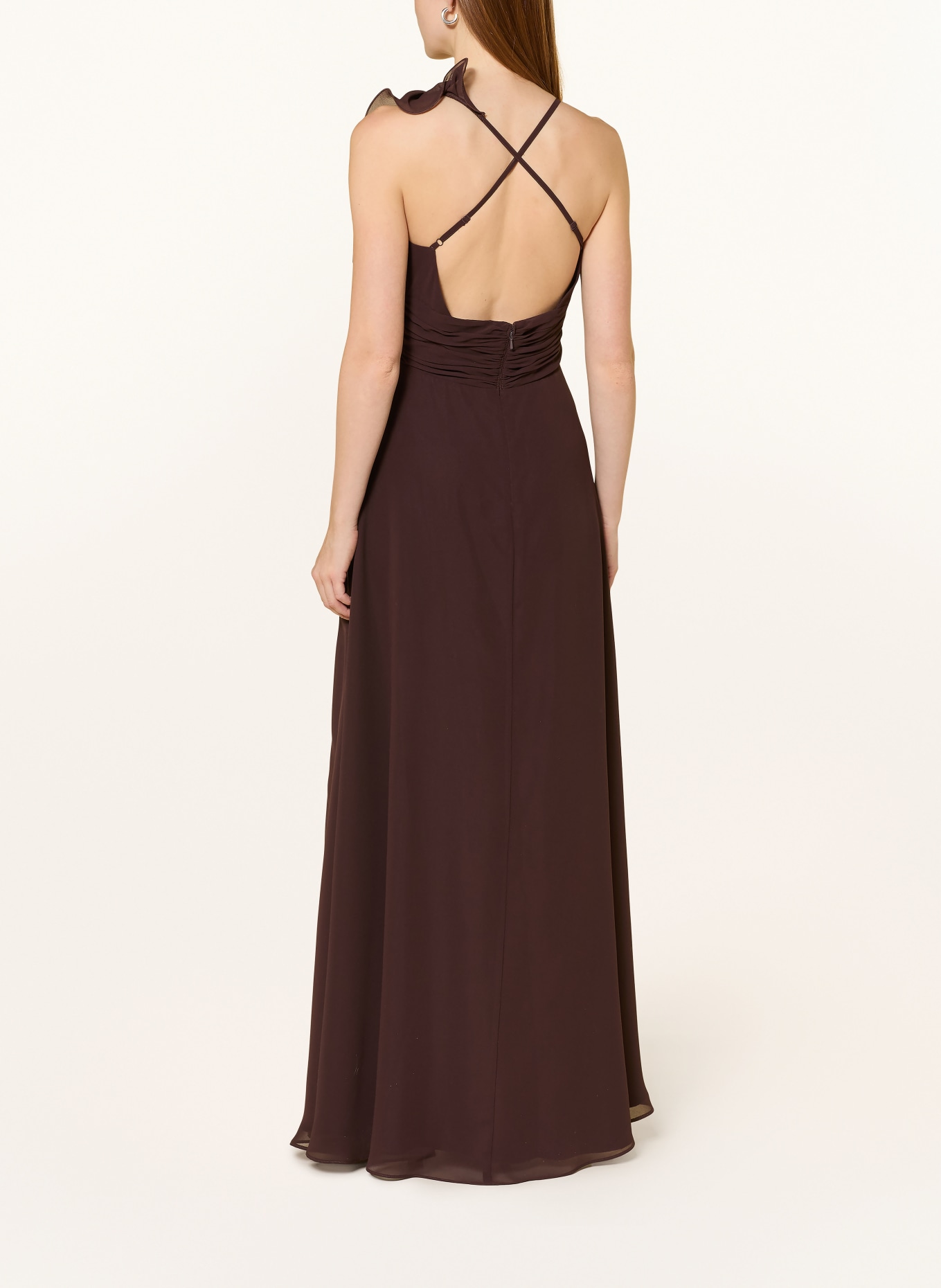 VM Vera Mont Evening gown with flounces: BROWN