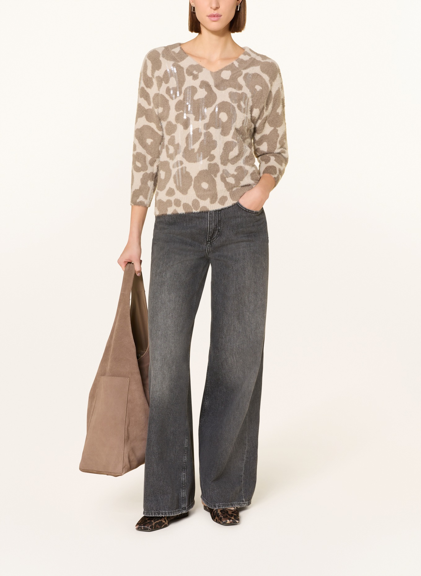 Betty Barclay Pullover mit 3/4-Arm und Pailletten: BEIGE / TAUPE