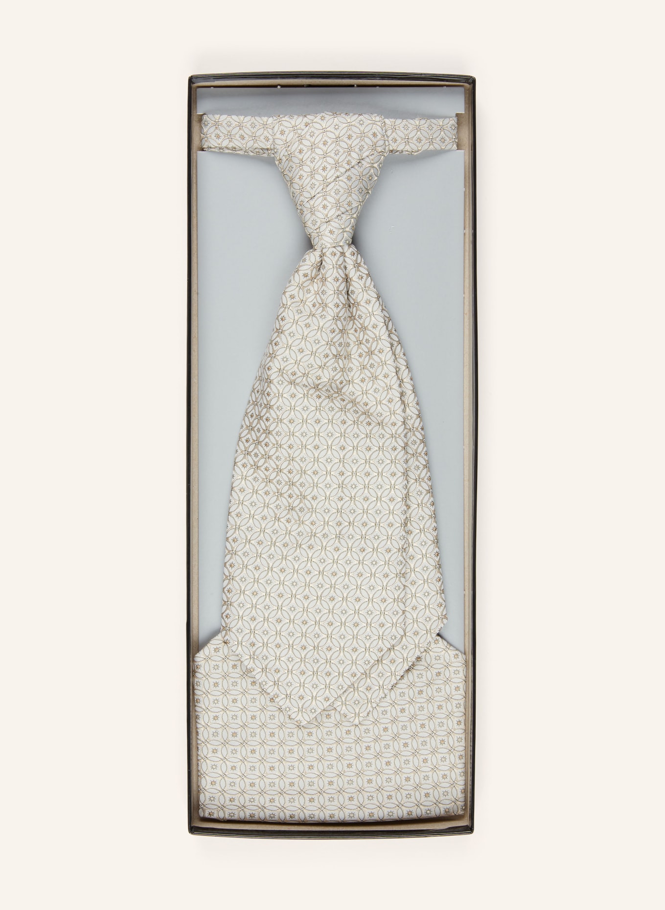 WILVORST Set: Krawatte und Einstecktuch: BEIGE / CREME / HELLGRÜN