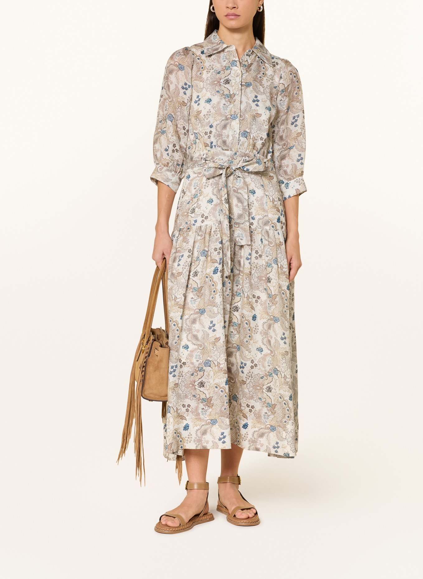 dea kudibal Lněné šaty PALMADEA s 3/4 rukávy: REŽNÁ / SVĚTLE HNĚDÁ / MODRÁ