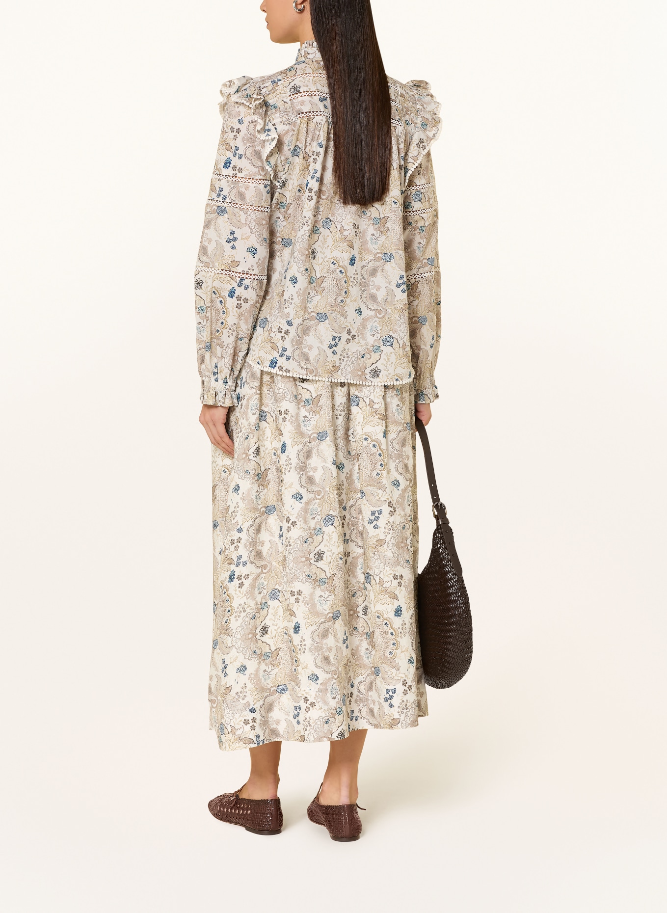 dea kudibal YARADEA blouse shirt with ruffles: CREAM / LIGHT BROWN / DARK BLUE