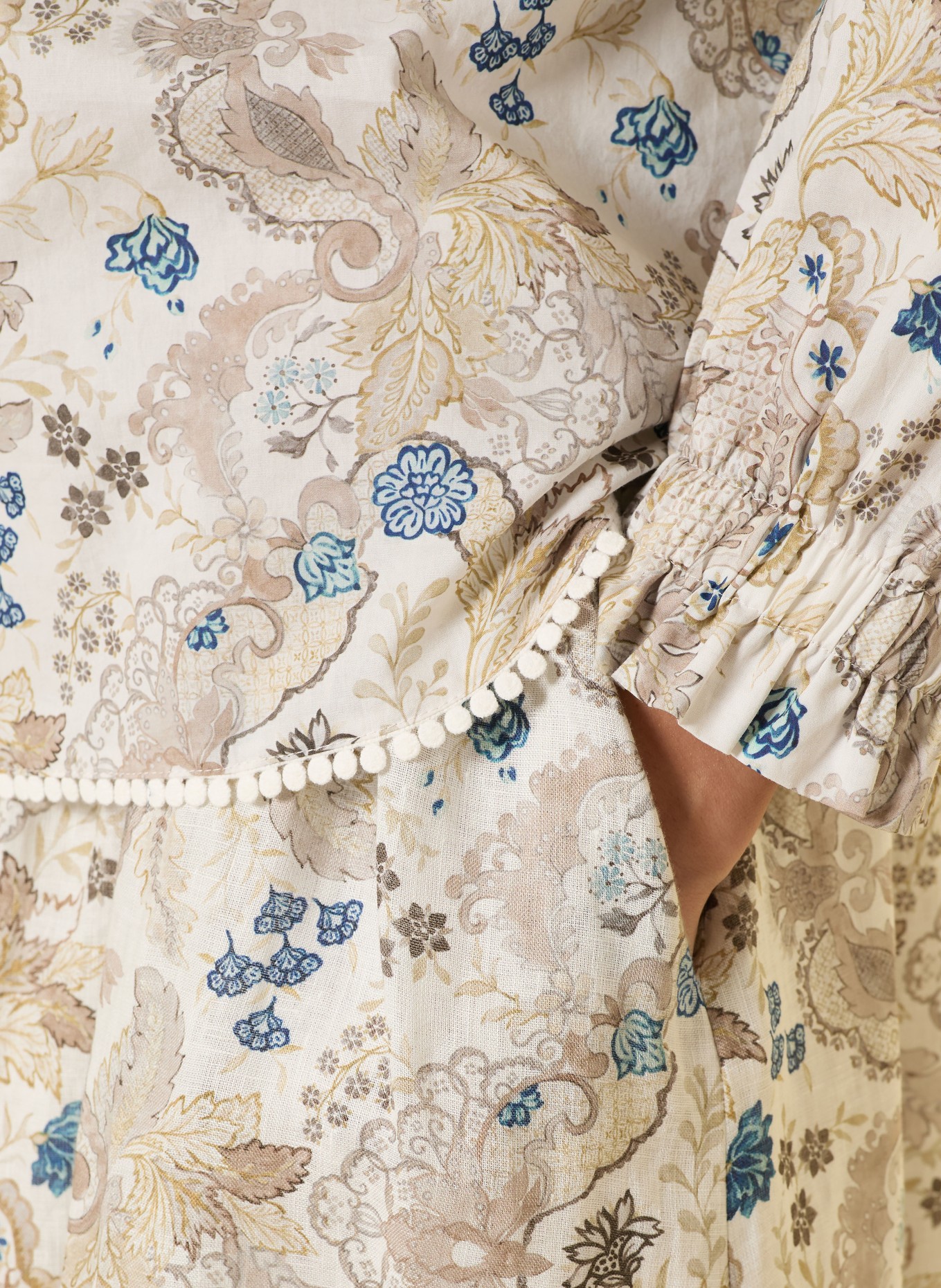 dea kudibal YARADEA blouse shirt with ruffles: CREAM / LIGHT BROWN / DARK BLUE