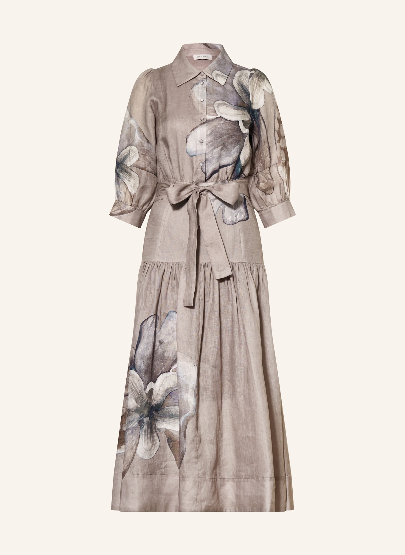 dea kudibal Lněné šaty PALMADEA s 3/4 rukávy: ČERNOŠEDÁ / ŠEDÁ