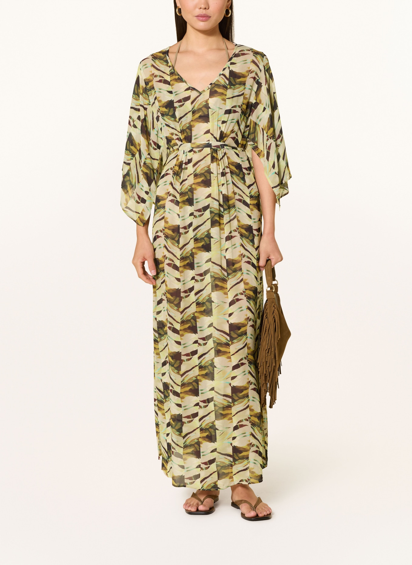Charmline Strandkleid DESERT LINES mit 3/4-Arm: CREME / BRAUN / GRÜN