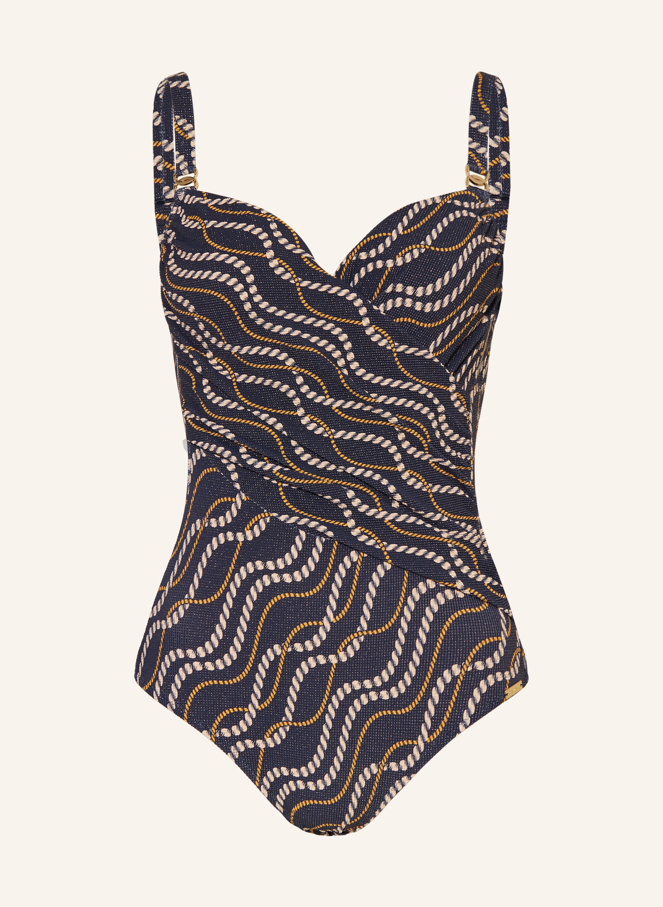 Charmline Maillot de bain à armatures MARINA LUXE avec effet galbant et fil pailleté: BLEU FONCÉ / CRÈME / JAUNE FONCÉ