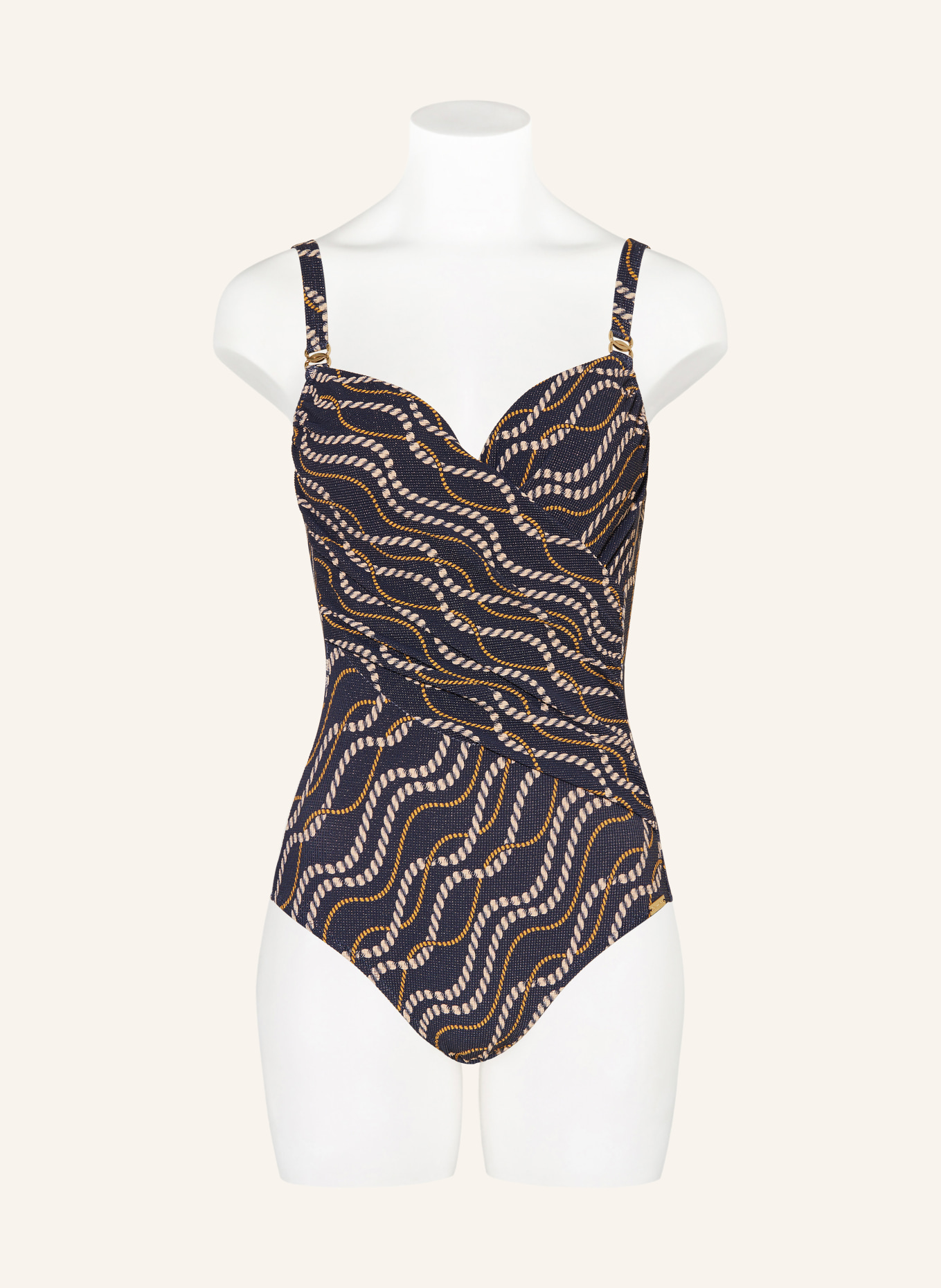 Charmline Maillot de bain à armatures MARINA LUXE avec effet galbant et fil pailleté: BLEU FONCÉ / CRÈME / JAUNE FONCÉ